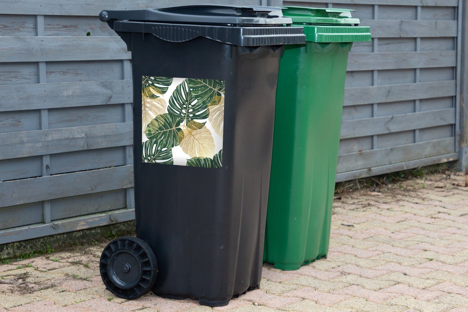 MuchoWow Wandsticker Tropisch - - Mülltonne, Grün Container, Mülleimer-aufkleber, Abfalbehälter St), Blätter (1 Sticker