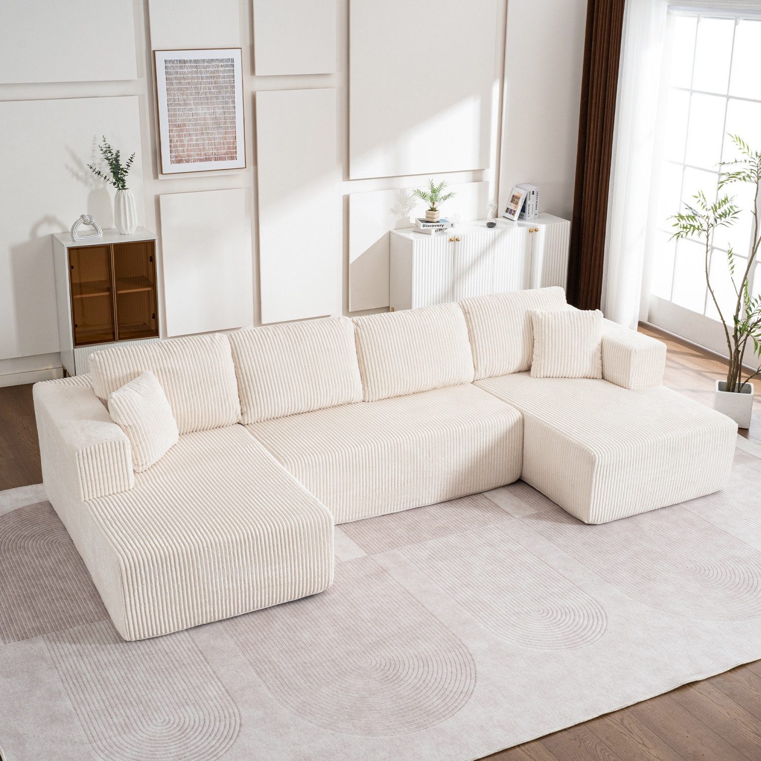 ANYSUN Sofa Modulares U-förmiges Sofa,Cord-Sofa,Ecksofa, U-Form Sofa mit Schlaffunktion, Cord-Schlafsofa mit tiefer Sitzfläche, Ecksofa für Wohnzimmer, Arbeitszimmer, Ferienwohnung, Ruheraum