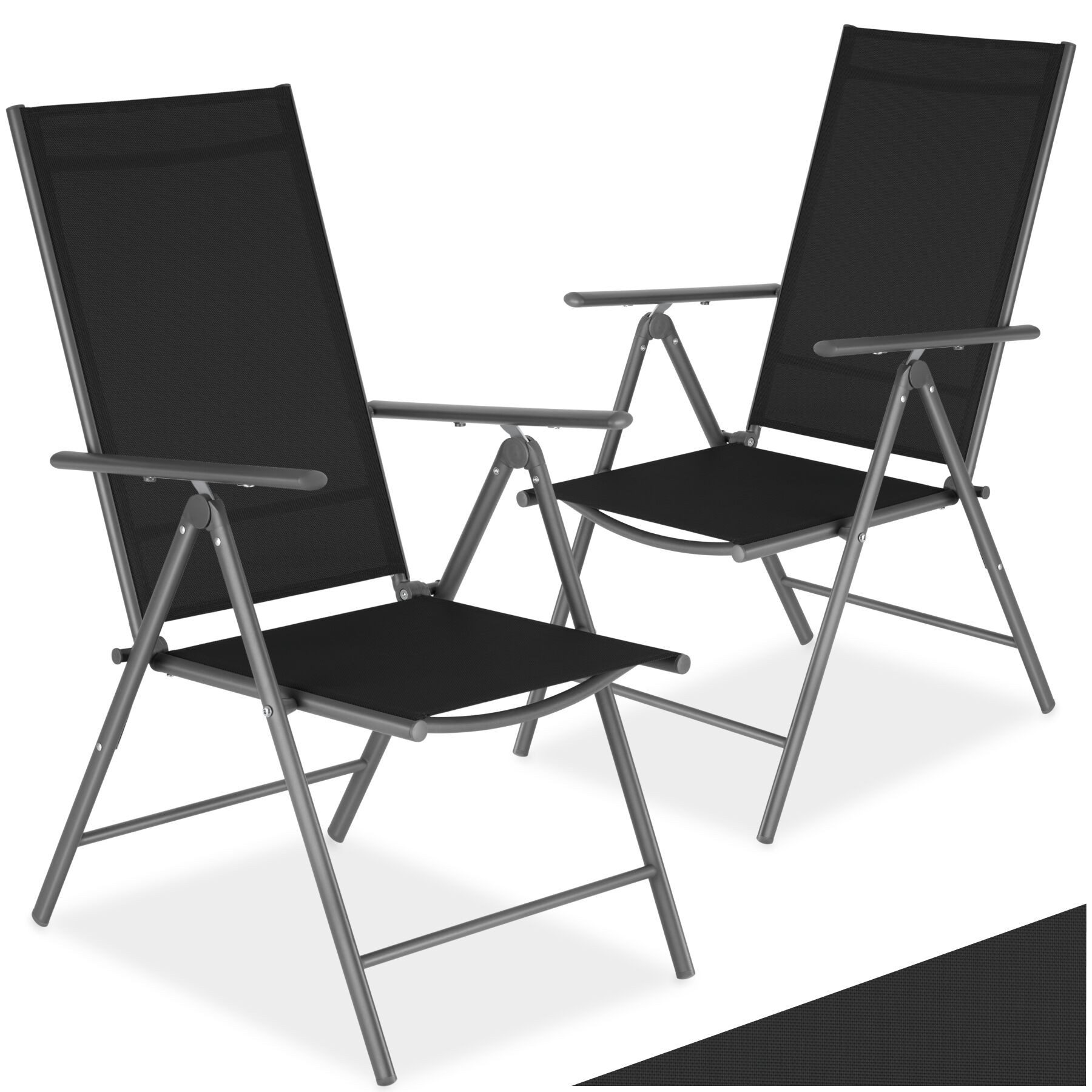 tectake Gartenstuhl klappbarer Terrassenstuhl mit Textilenem-Gewebe 54,5 x 65 x 107,5 cm (Gartensessel Marcellino, 2 St), wetterfest und UV-beständig, 8-fach verstellbare Rückenlehne
