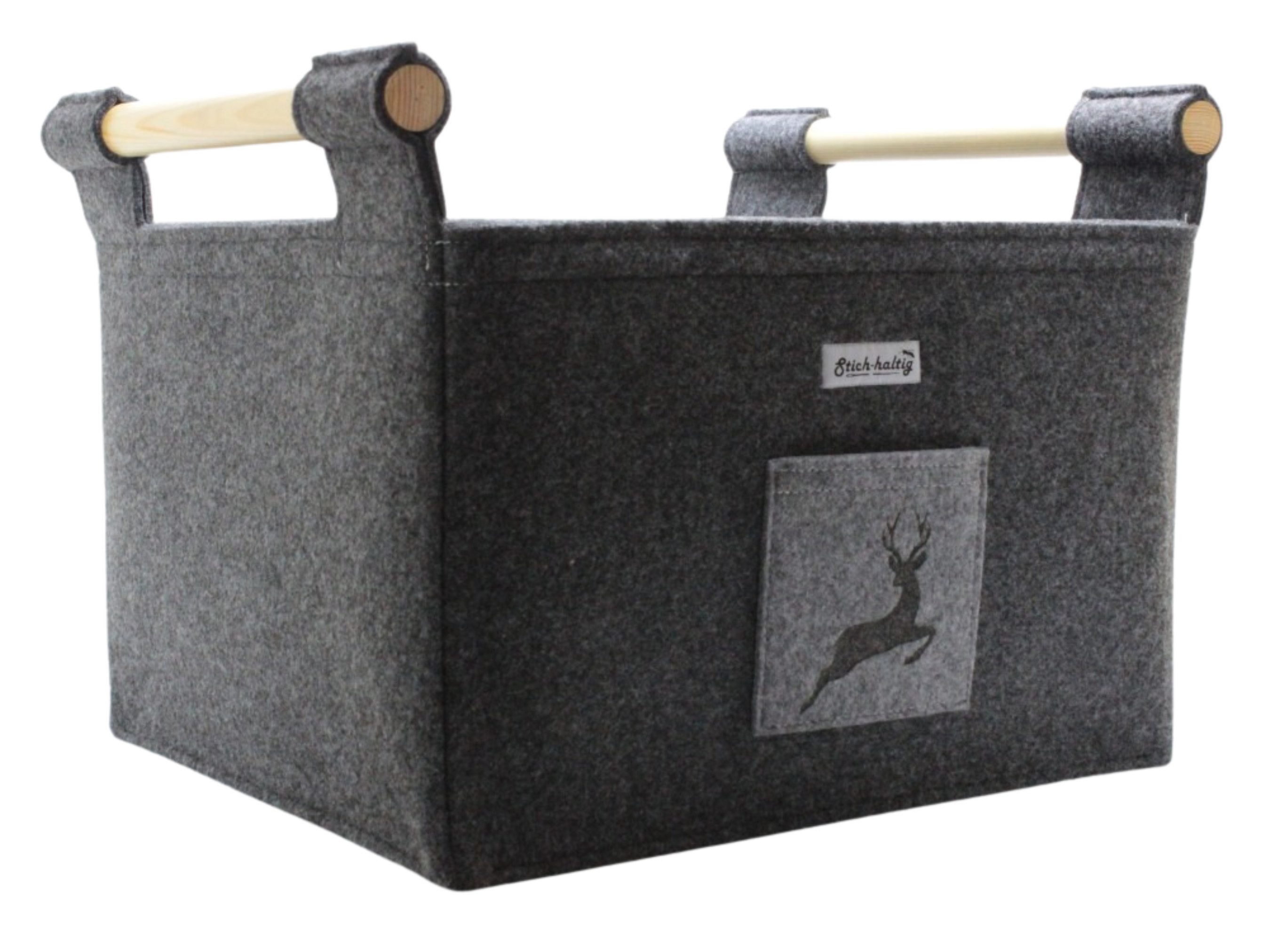 Stich-haltig Kaminholzkorb Filzkorb mit Hirschmotiv günstig online kaufen