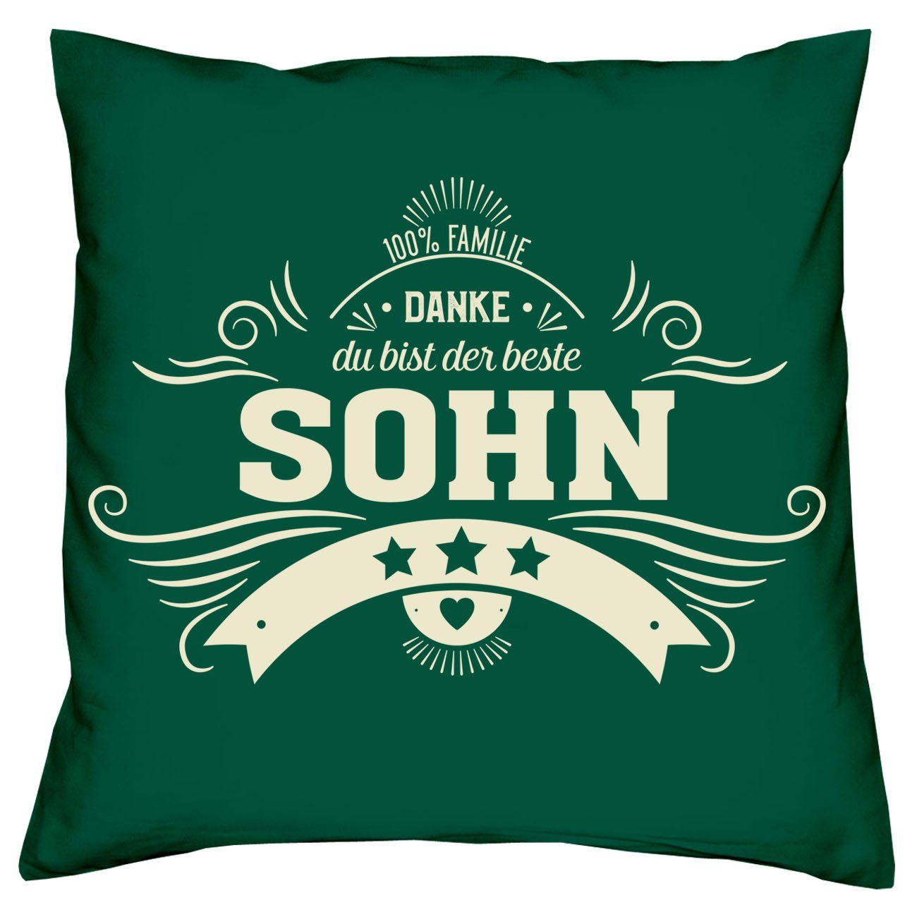 Soreso® Dekokissen Kissen Danke Sohn Kissenbezug und Füllung, Geschenk Geburstag Weihnachten dunkelgrün