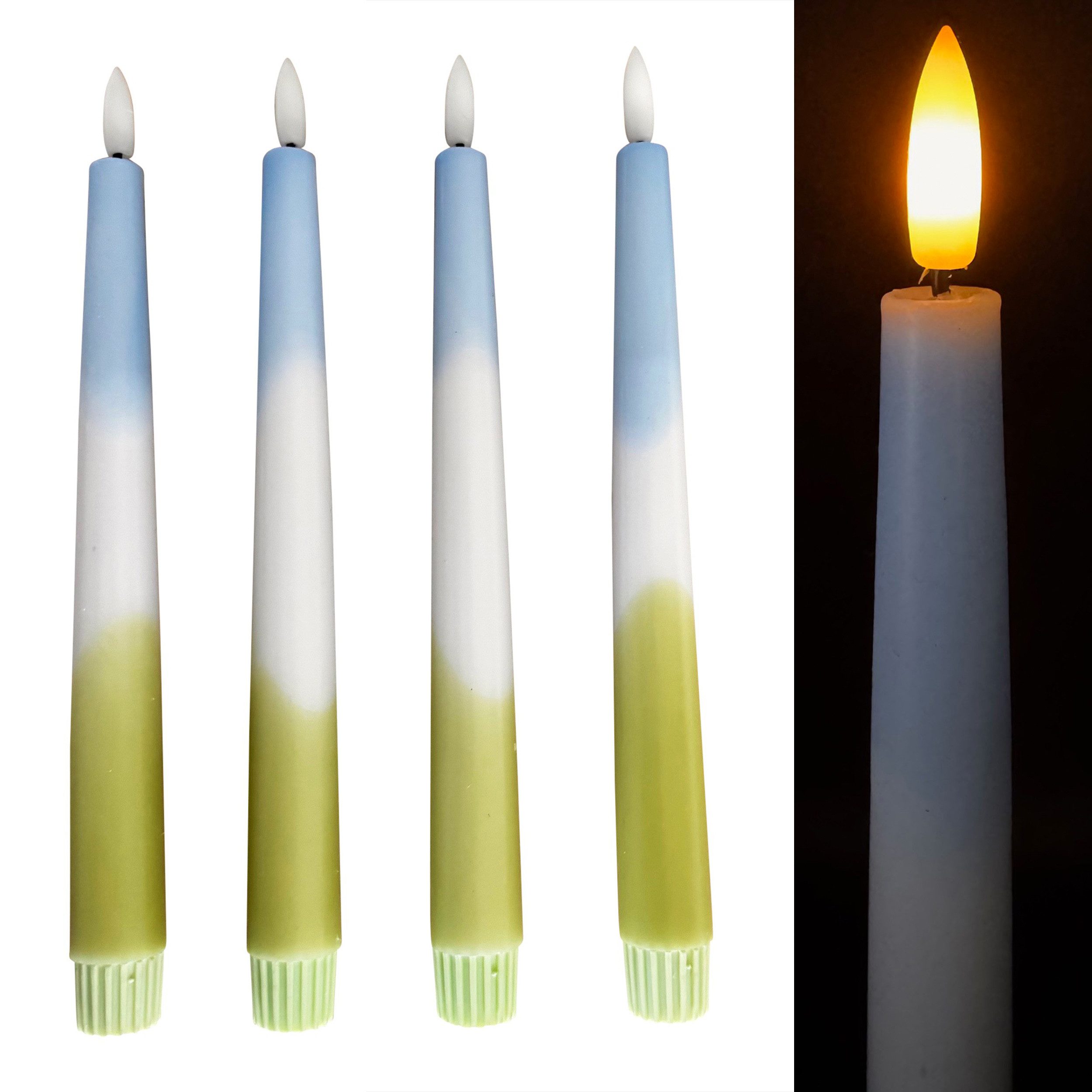 Online-Fuchs LED-Kerze - 4 LED-Stabkerzen Tricolor aus Echtwachs mit 6-Stunden Timer (realistische Kerzenflamme, 465318), inklusive 6-Stunden Timerfunktion
