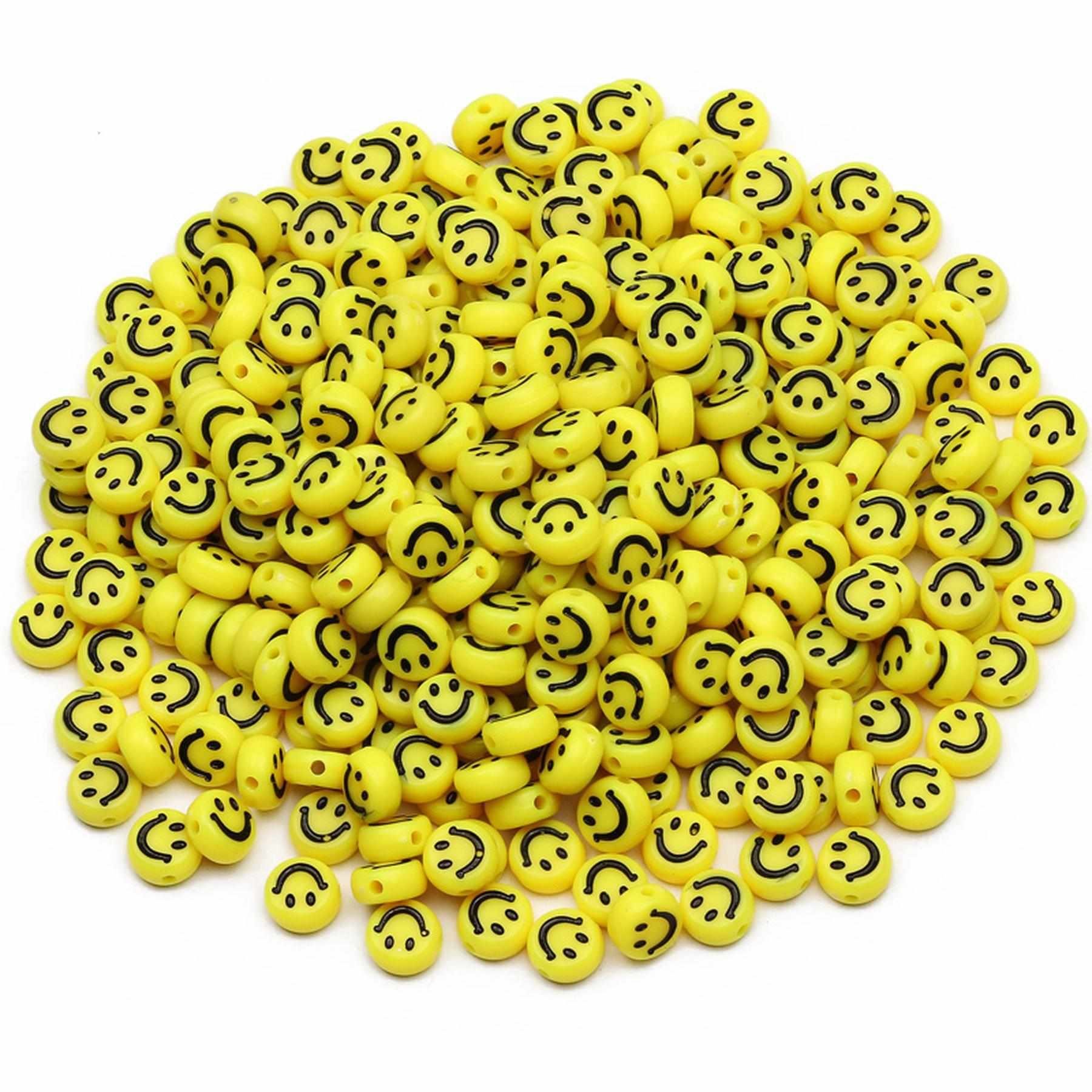 Kopper-24 Bastelperlen Bastelperlen rund 100 Stück, 7 x 4 mm rund, gelbe Perlen mit Smiley
