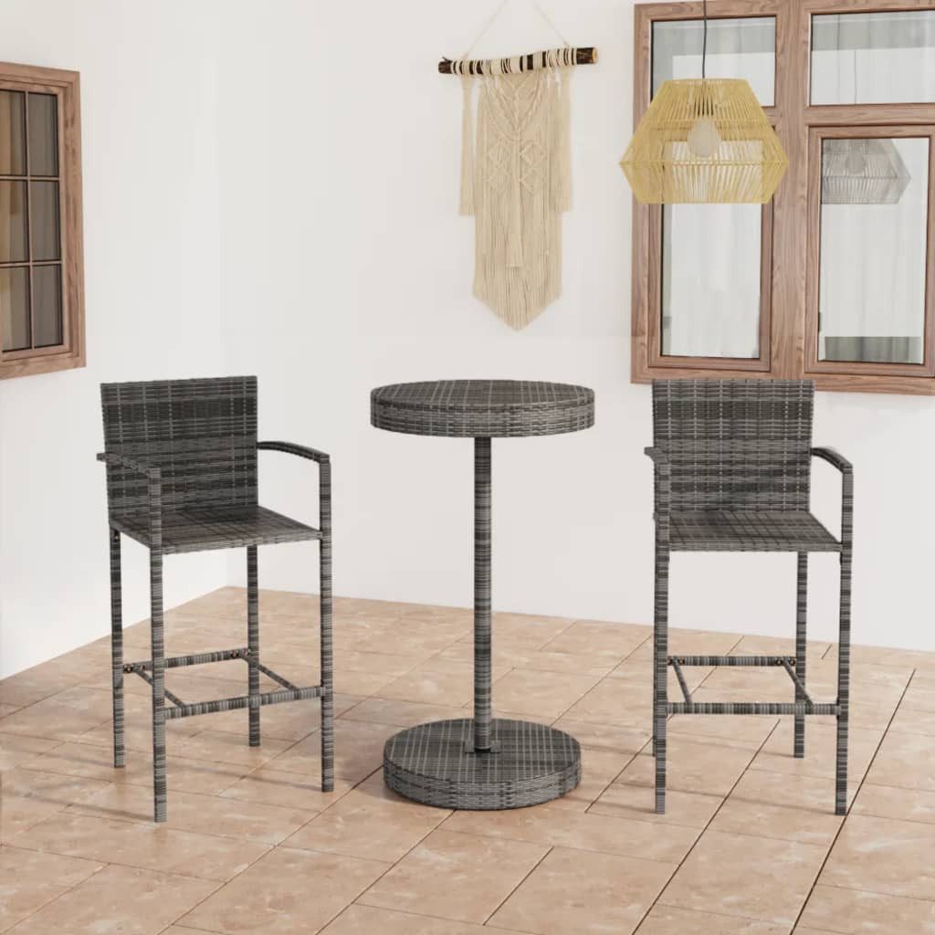 vidaXL Gartenlounge-Set 3-tlg. Gartenbar-Set Poly Rattan Grau, (2-tlg)