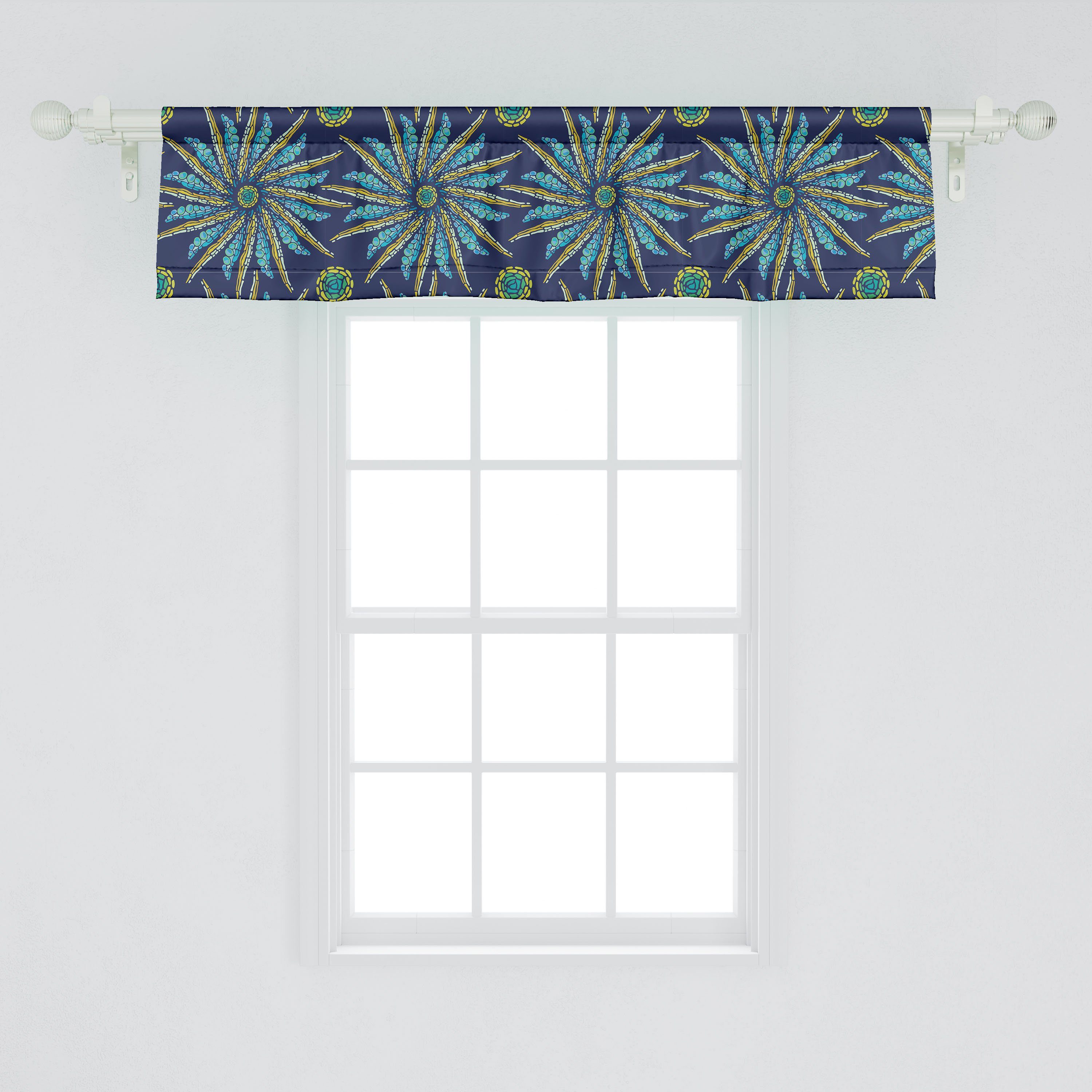 Scheibengardine Vorhang Küche Microfaser, mit Volant Dekor Stangentasche, Vibes Sommer Abakuhaus, Abstrakt Zipfel Schlafzimmer Sonne für