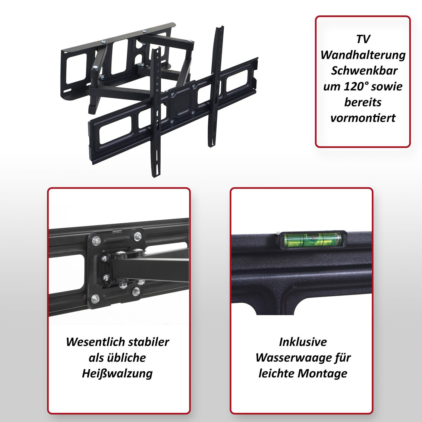 MCW TV-Wandhalterung MCW-C95, (bis 65 Zoll, Schwenkbar 120°, Neigbar von -10 bis +12°, Vesa max. 600x400mm)