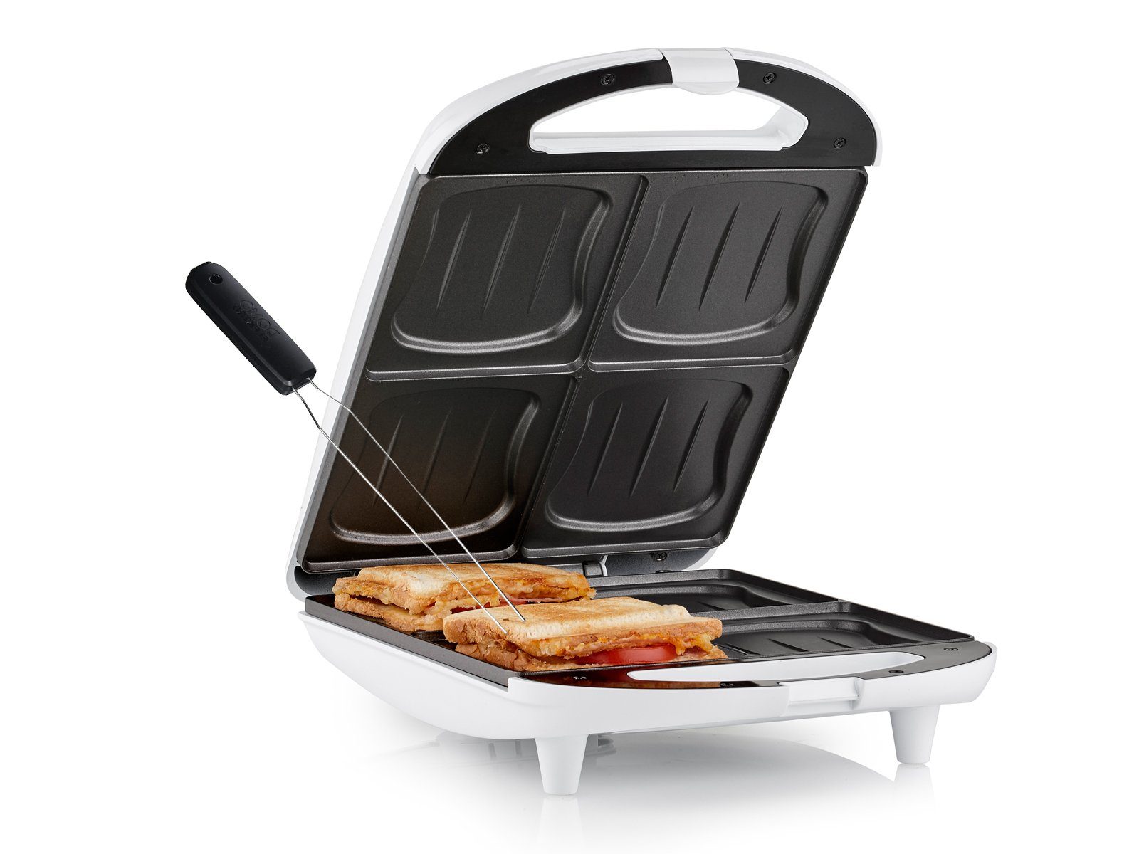 Tristar Sandwichmaker, 1300 W, Großer XXL 4er Toaster Panini-Maker Grill Snackmaker mit Gabel