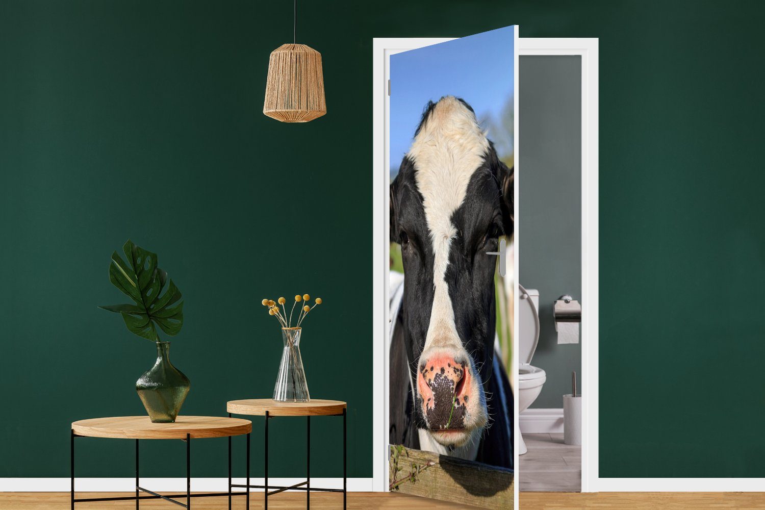 - Fototapete Türtapete Tür, (1 für St), cm 75x205 - Matt, bedruckt, Tiere, Gras Türaufkleber, Kuh Zaun - MuchoWow
