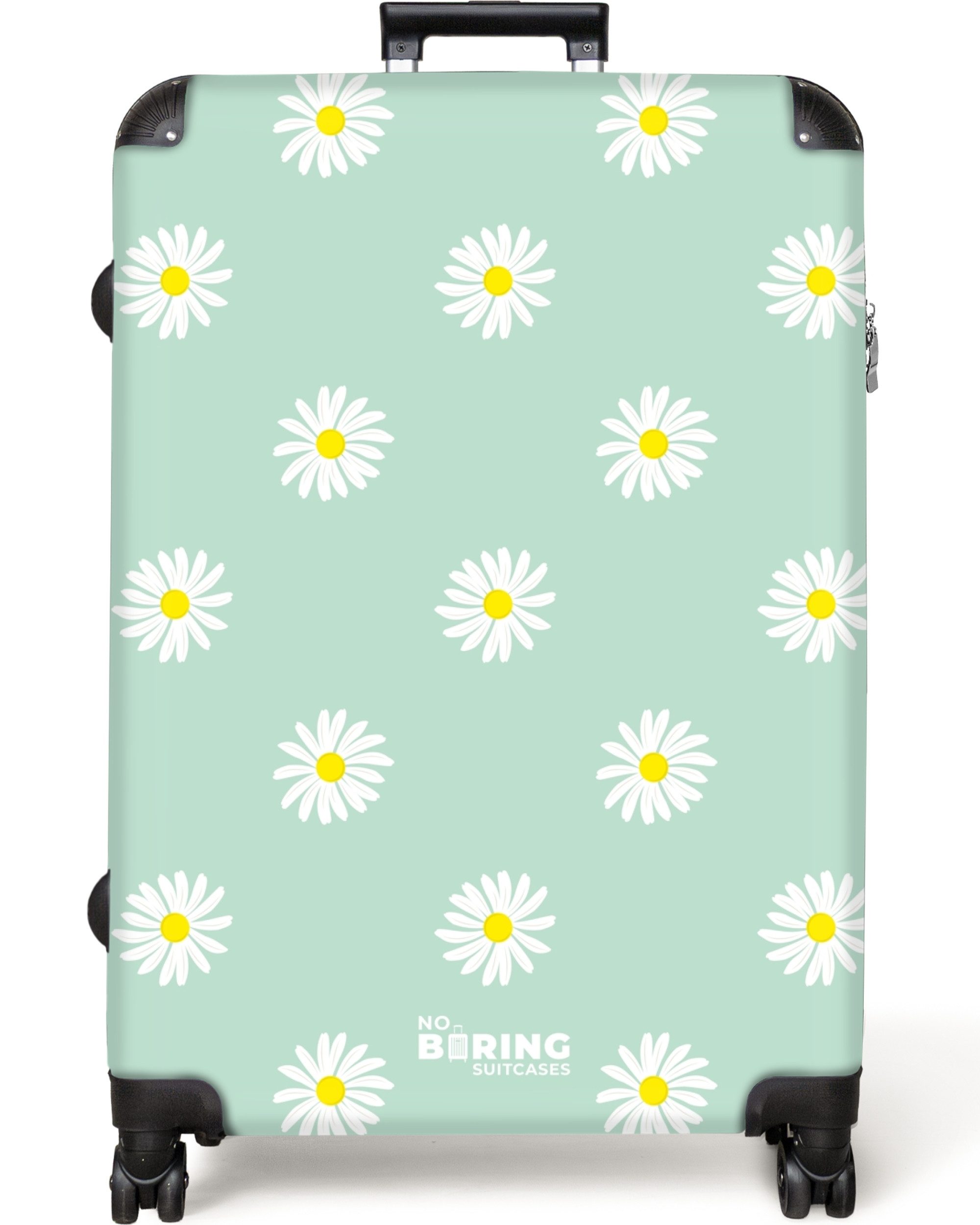 NoBoringSuitcases.com© Hartschalen-Trolley Pastellgrün mit Gänseblümchen 77 günstig online kaufen