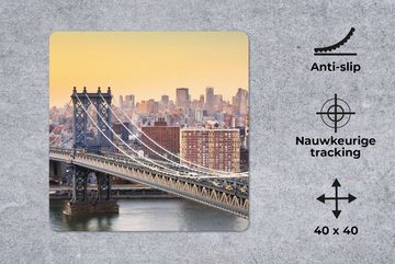 MuchoWow Gaming Mauspad Manhattan-Brücke in New York (1-St), Mousepad mit Rutschfester Unterseite, Gaming, 40x40 cm, XXL, Großes