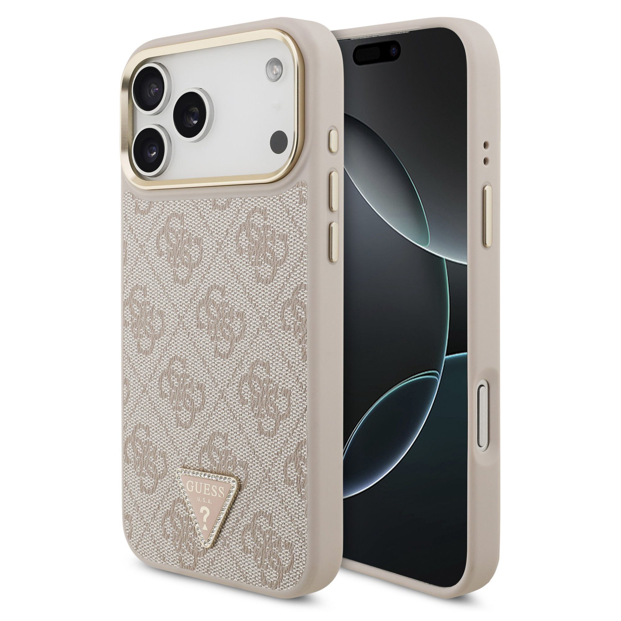 Guess Backcover Guess Classic Triangle Logo Leather Back Cover mit MagSafe Apple iPhon