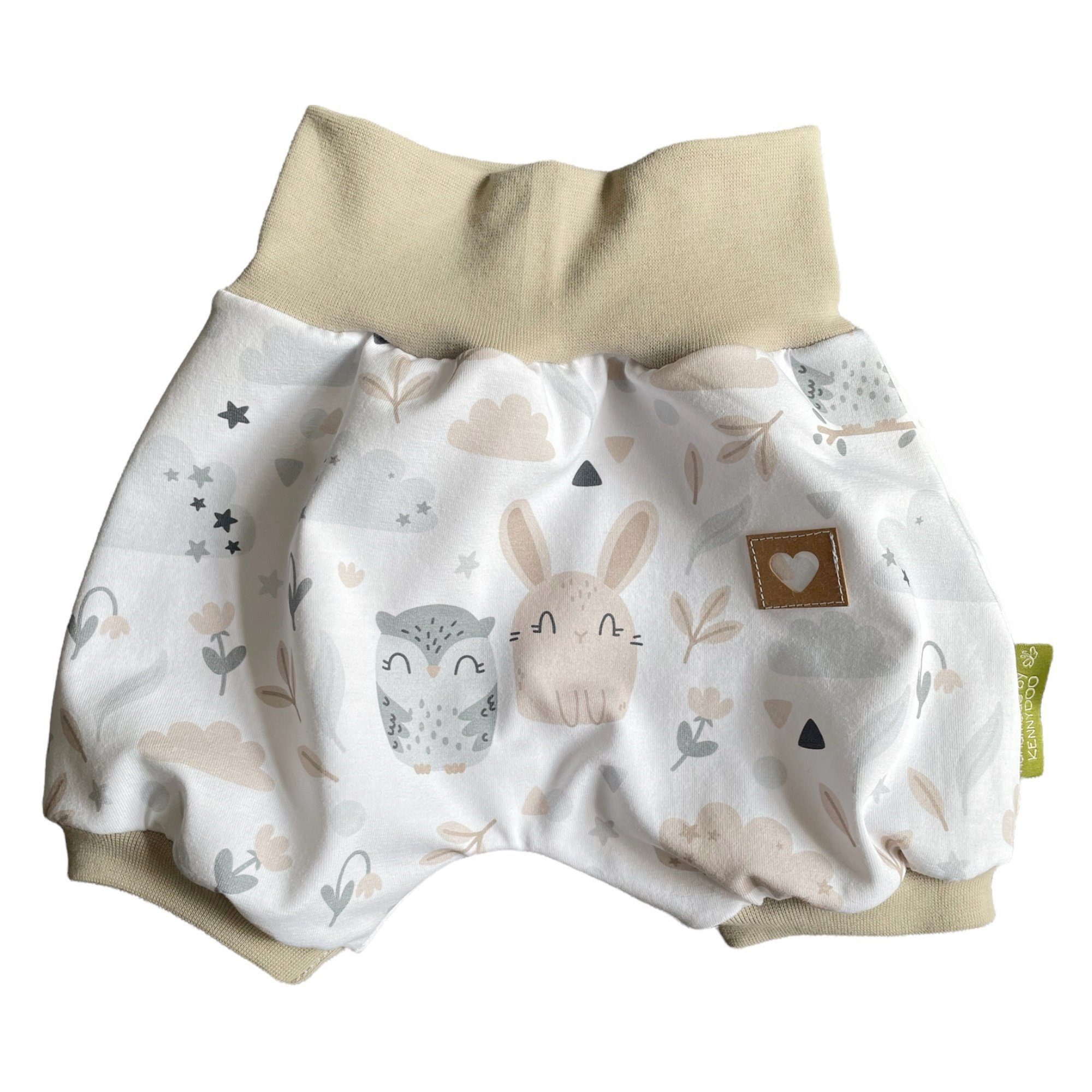 kennydoo Body & Shorts Kinder- Baby Set "Hase & Eule" taupe/weiß (Set, 2 teilig) Kurzarmbody und Hose mit niedlichem Design