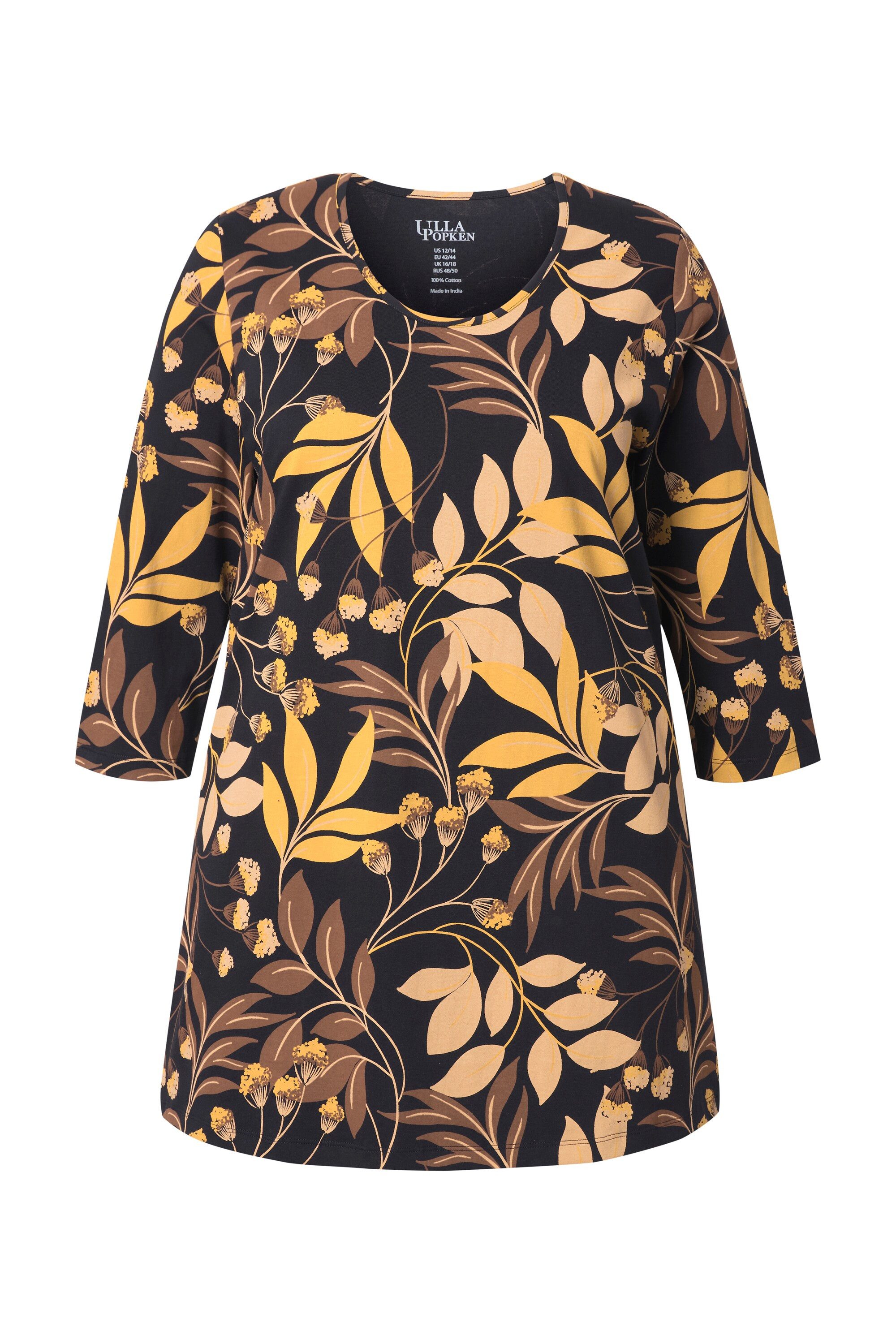 Ulla Popken Longshirt Longshirt Blüten A-Linie Rundhals 3/4-Arm günstig online kaufen