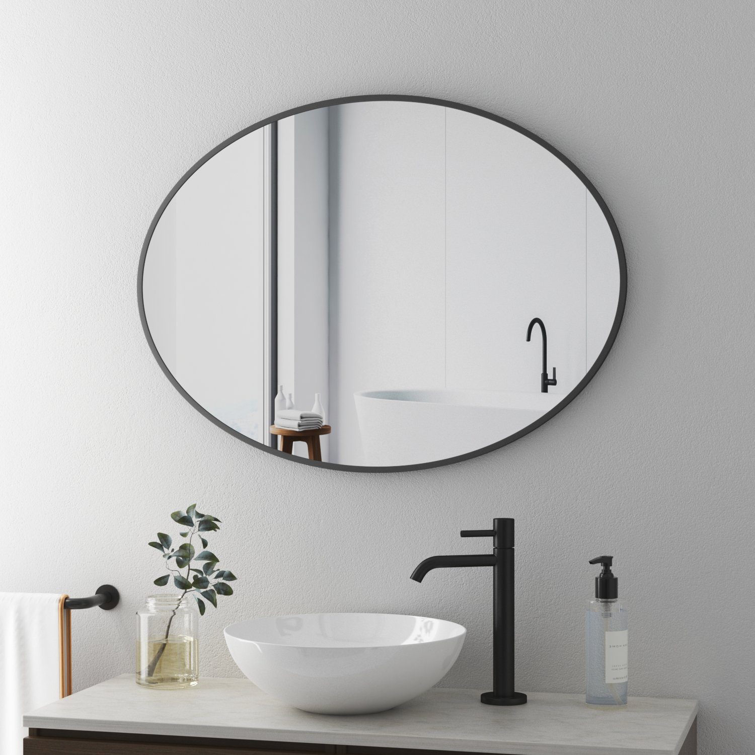 Boromal Badspiegel Wandspiegel Schwarz für Schlafzimmer Badezimmer Wohnzimmer (Spiegel Oval, 80x60, 50x70, 5mm Kupfer- und bleifreier Spiegel), 2 Installationsmethoden
