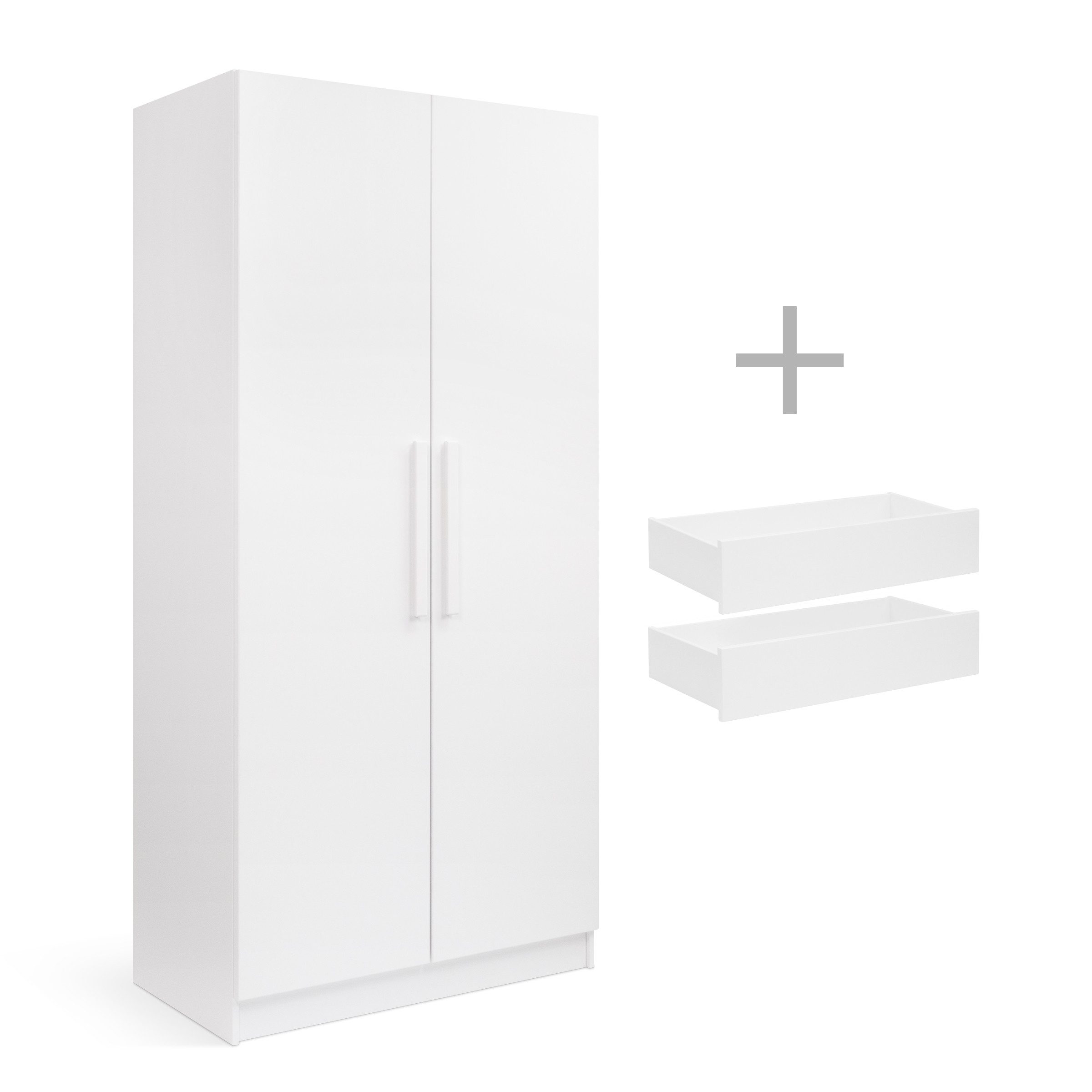 Ehrenkind Kleiderschrank Linia 100 cm aus Kiefernholz (inkl. Kleiderstange, 2 Einlegeböden und 2 Innenschubladen, zusätzlicher Stauraum im Innenbereich) variable Innenorganisation und Soft-Close-System