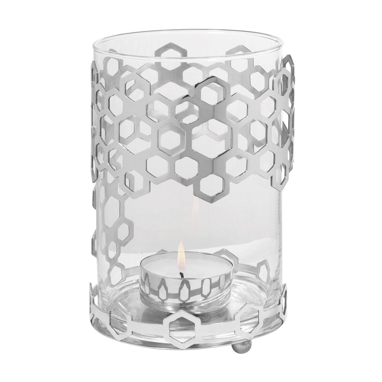 Fink Windlicht DELIGHT Windlicht + Glas - H. 19cm x Ø 13cm - silber - Edelstahl-Glas (1 St., Kerzenleuchter - Windlichthalter), Moderner Kerzenhalter aus Glas - – Bild 3 von 5