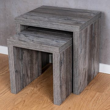 Levandeo® Couchtisch, Couchtisch 2 Satztisch Holz 44x44x36cm Altholz Vintage Shabby Chic