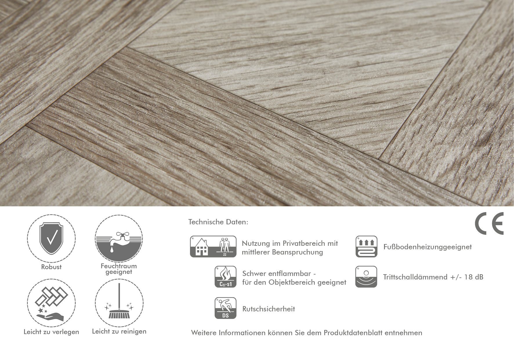 grau-braun Breite oder 200 Bodenbelag Meterware Vinylboden Stärke PVC 2,8 Andiamo cm, mm 400 Holzoptik, cm