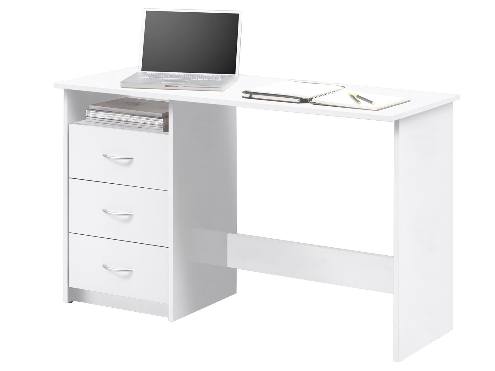 Bega Consult Schreibtisch aus Spanplatte in Weiß mit 3 Schubkästen und 1 offenes Fach (B/H/T 123 x 76 x 50 cm)