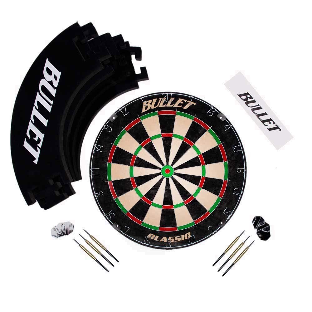 XQMAX Dartscheibe Classic Set, aus Brasilianischem Sisal, mit 6 Steeldarts, Surround Ring und Wurflinie