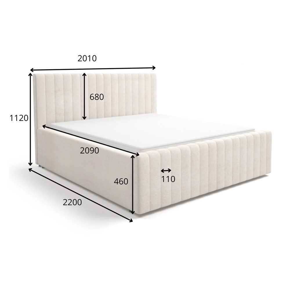 Lomadox Polsterbett BERNALDA-166, 180x200 cm Beige, mit 2 Nachttischen, modernes Design & edle Steppung