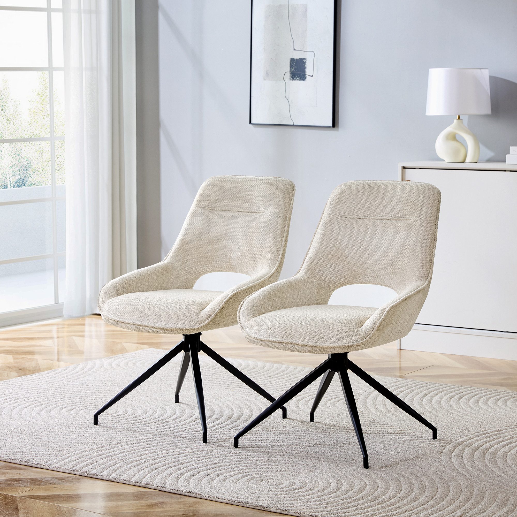 OKWISH Drehhocker Esszimmerstuhl Polsterstuhl (360° drehbar, schwarz lackierte Metallbeine, 2er-Set), Küchenstuhl