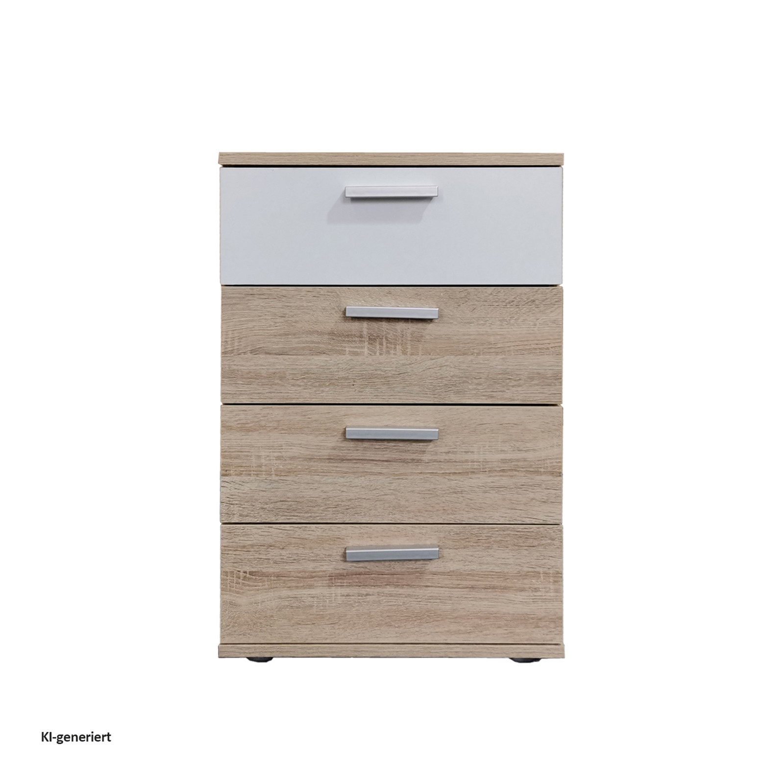 HTI-Living Nachtschrank Nachtkommode 4 Schubladen Nina Sonoma Weiß (Stück, 1-St., 1 Nachtschrank) Nachtschrank Nachttisch