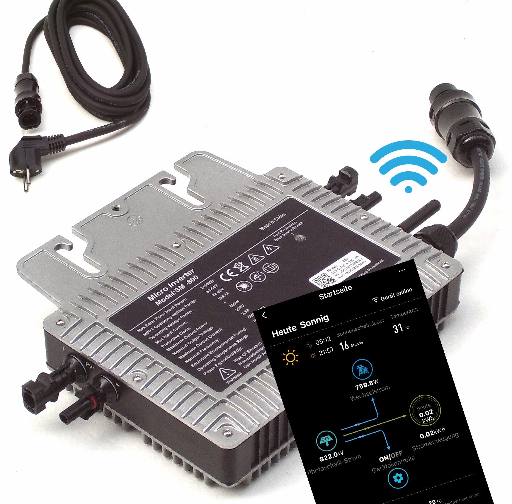 Apex Солнечный контроллер заряда Mikro-Wechselrichter 800 Solar Wechselricher WiFi App 15827, 1-St.