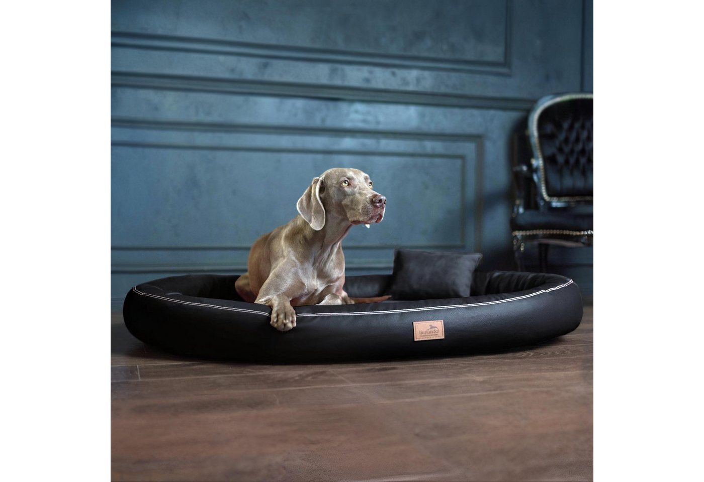 Thumbnail - tierlando® Tierbett Orthopädisches Hundebett GILBERT VIP aus Velours und Kunstlede, Latexkern, Wasserabweisend, Pflegele...