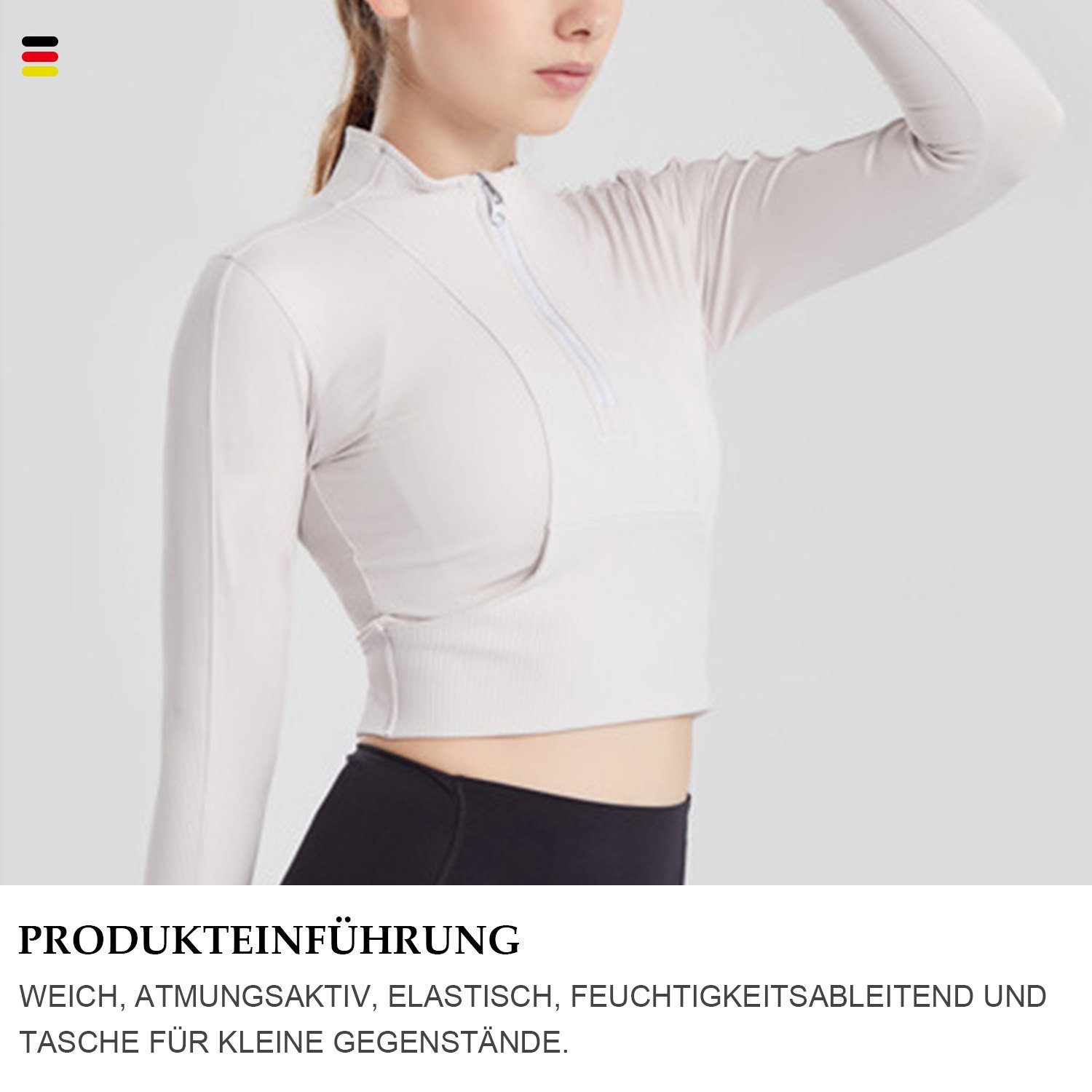 Top MAGICSHE Leicht Funktionsshirt Reißverschluss Design Damen Brust Sweatshirt T-Shirt Weiß Fitness Halber