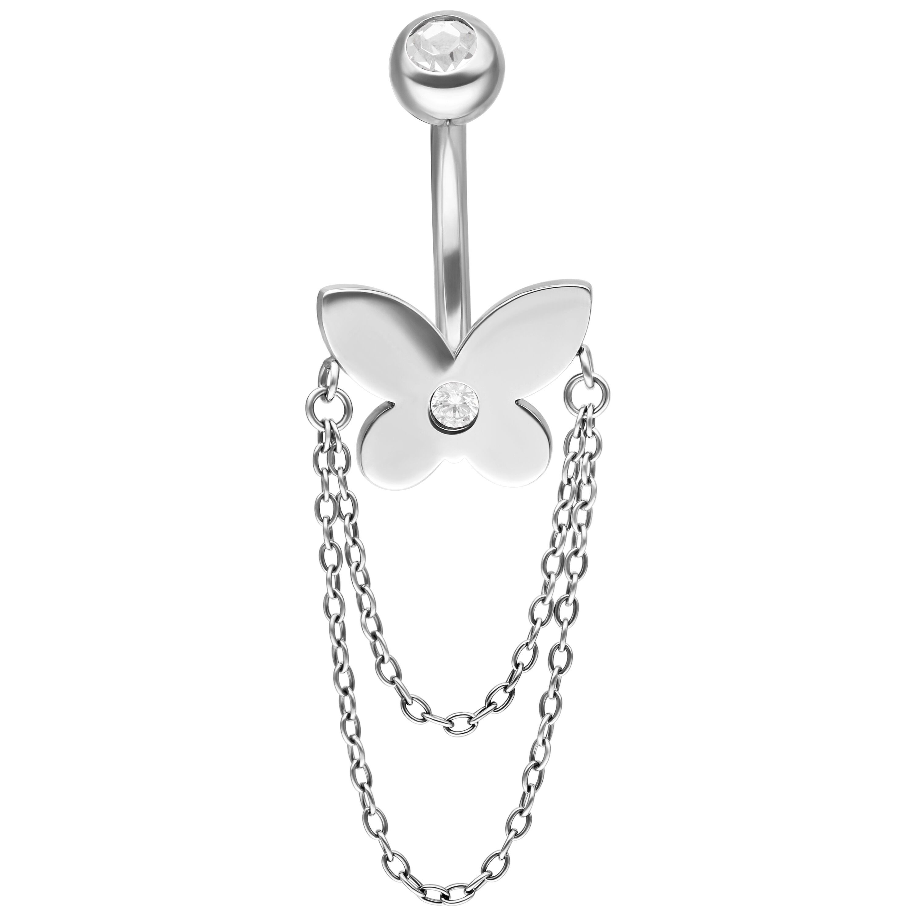 Wildcat Bauchnabelpiercing Butterfly with Chains Bananabell für Bauchnabel, 1 Stück, Titan Grad 23 - wasserfest, hautverträglich, Silber