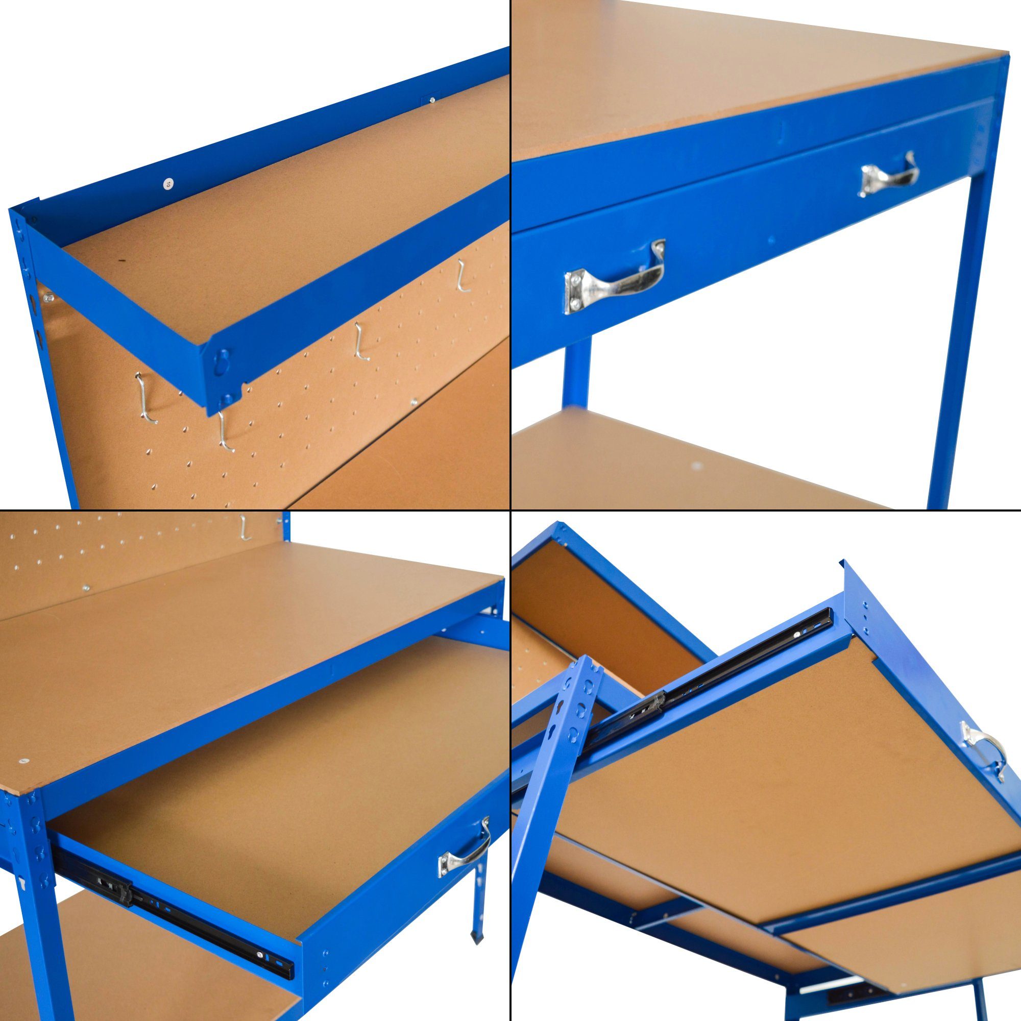 in.tec Werkbank, Werktisch 120x60x150cm Blau Berching