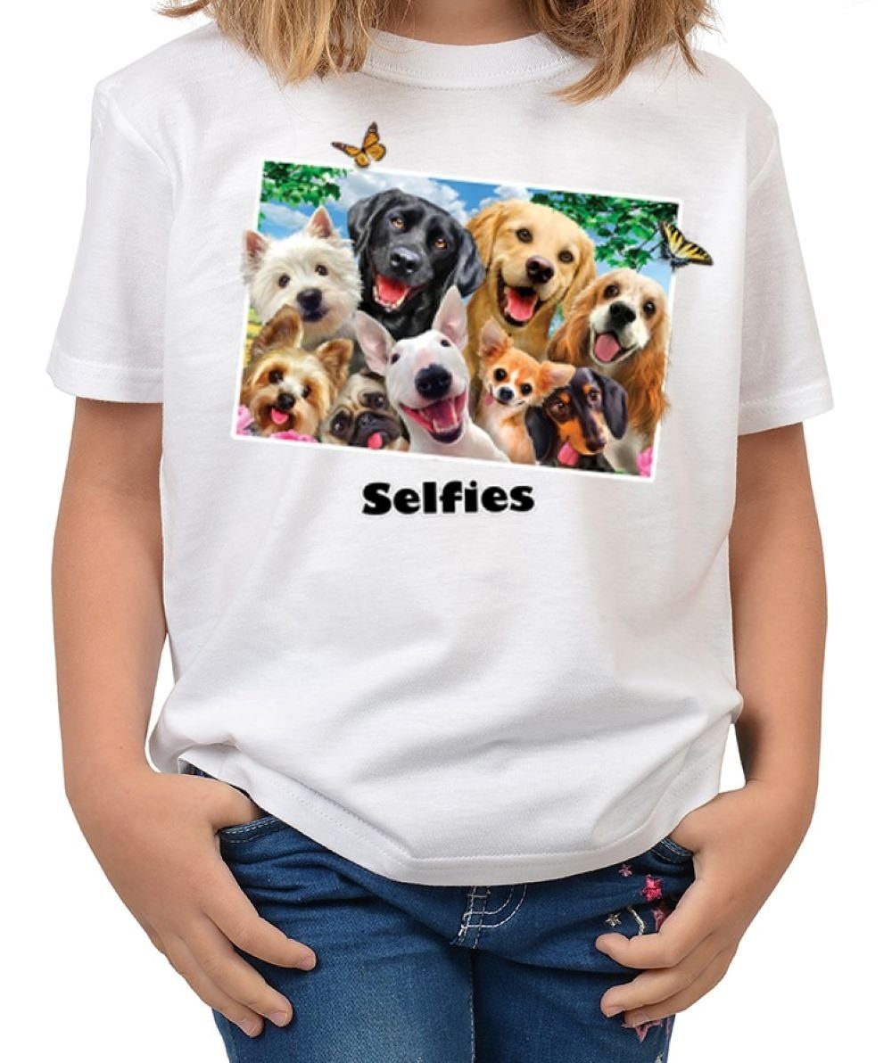 Tini - Shirts T-Shirt Hunde Motiv Kindershirt lustiges Hunde Motiv - Hunde-Selfie  / Schmetterlinge : Selfie Hunde