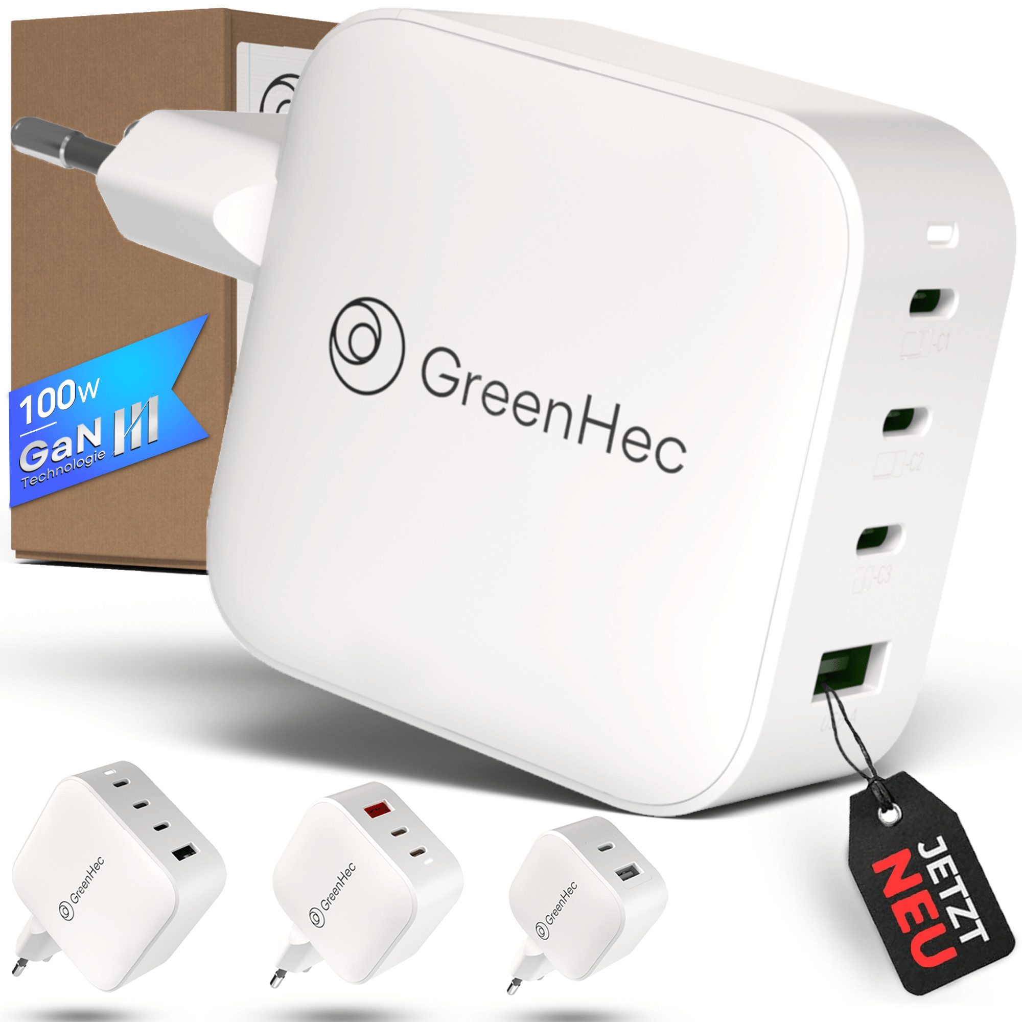 GreenHec USB C Ladegerät 100w - GaN III Labtop, Macbook Mehrfach Charger PPS Wireless Charger (2in1 Schnellladegerät für USB-C Laptops und Macbooks, 45w - 120w - 20V)