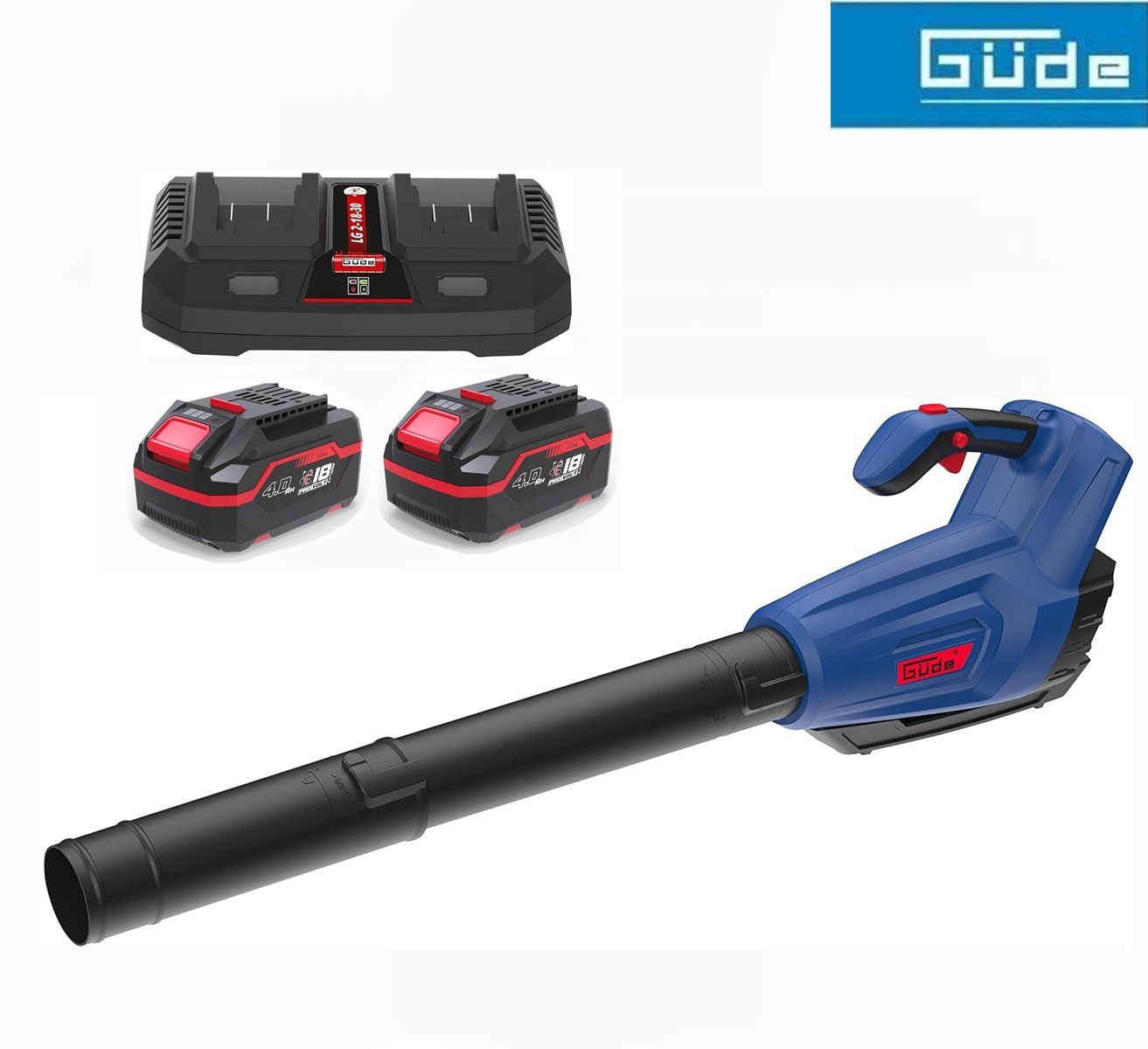 Güde Akkurasenmäher Güde Akku-Laubbläser LB 36-0 mit 2 x Akku 4.0 Ah, Doppelladegerät