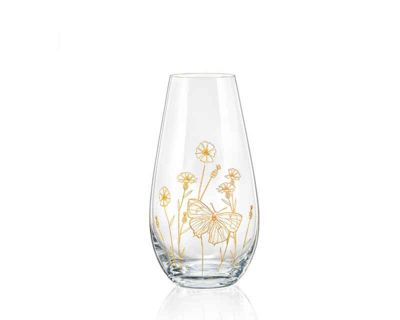 Crystalex Dekovase Vase Wild Flowers Kristallglas Schmetterling (Einzelteil, 1 St., 1 x Vase), Pantografie in Gold mit Schmetterling, Bohemia, 245 mm