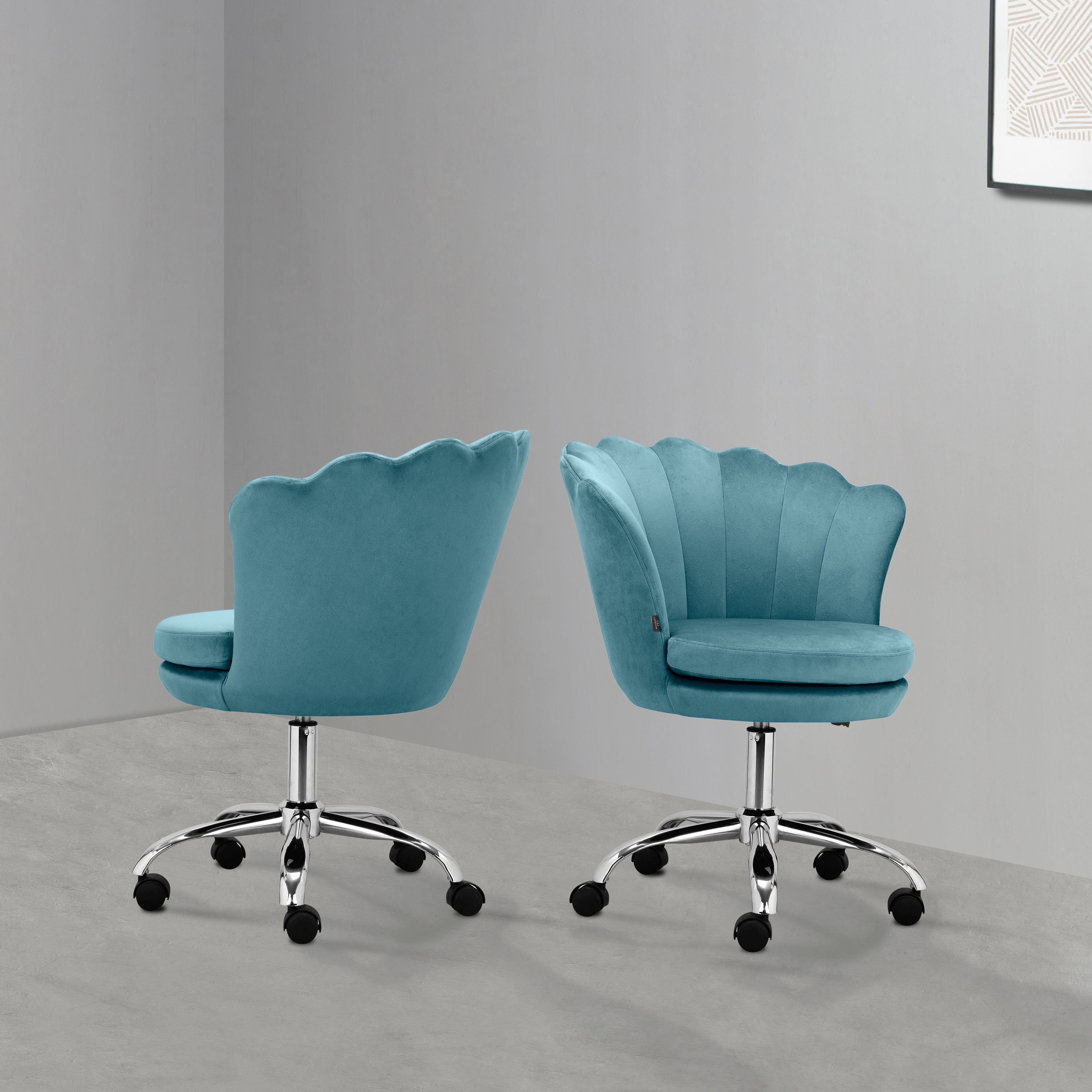 Helleu Bürostuhl | mit Veloursstoff Leonique (1 blau höhenverstellbar, St), drehbar Nähten, blau 360° horizontalen