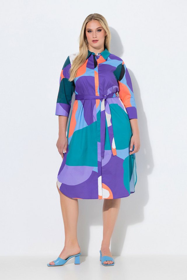 Ulla Popken Maxikleid Hemdblusen-Midikleid Grafik A-Linie Hemdkragen