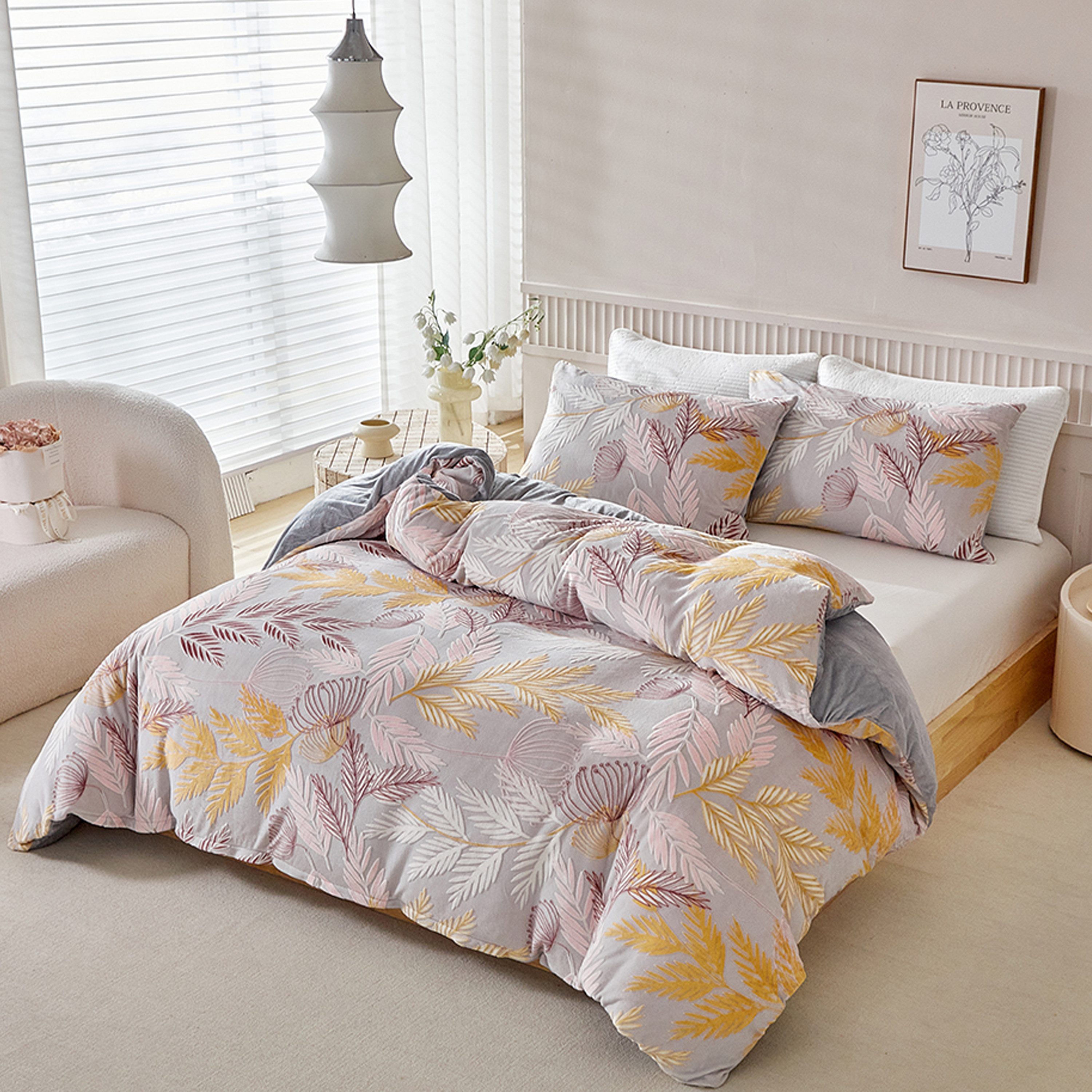 ibettertec Bettwäsche Winter Bettwäsche Blätter 135x200cm Plüsch Flauschig günstig online kaufen