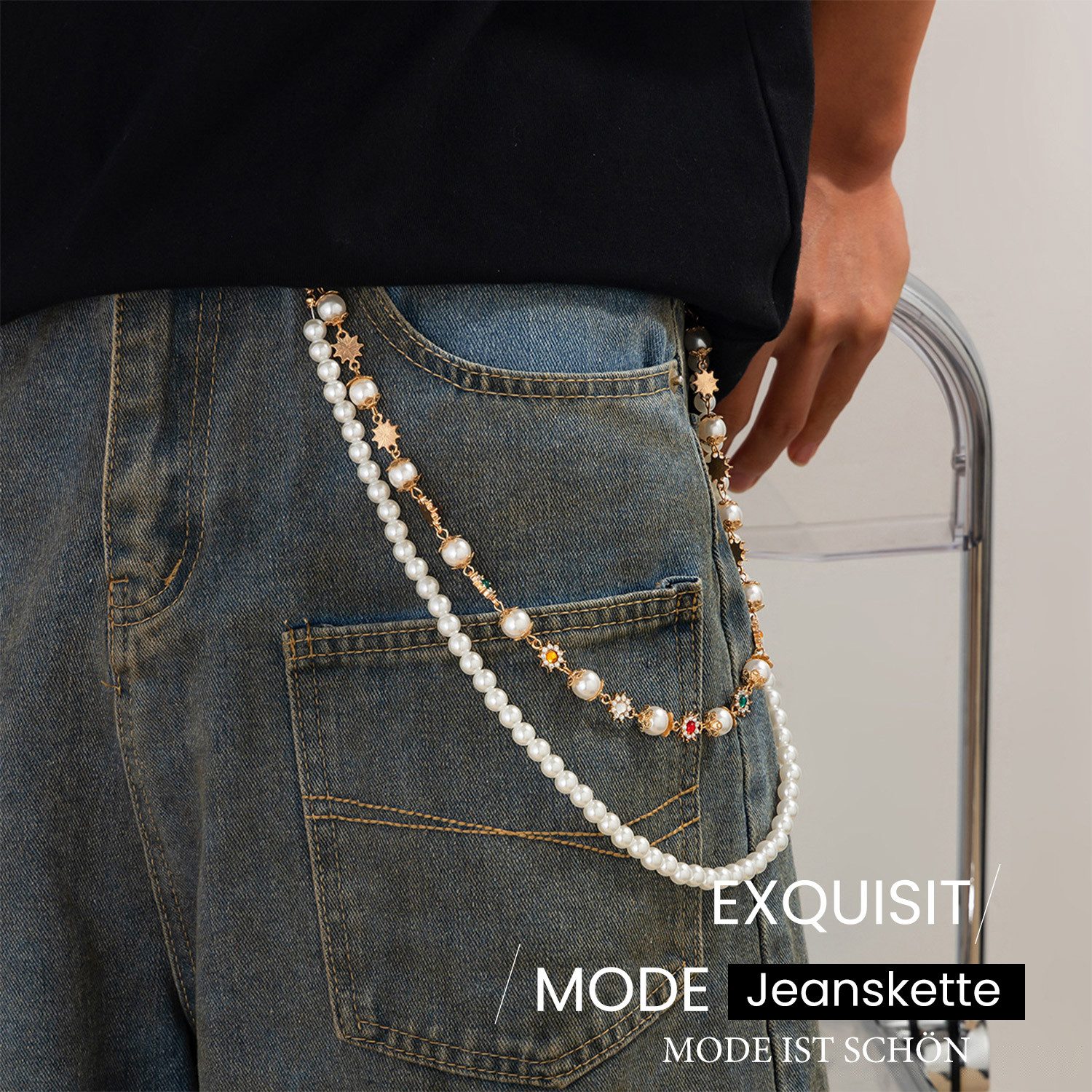 Refttenw Hosenkette Jeans Hosenkette,Taillenkette, Kettenzubehör,mit Perlen günstig online kaufen