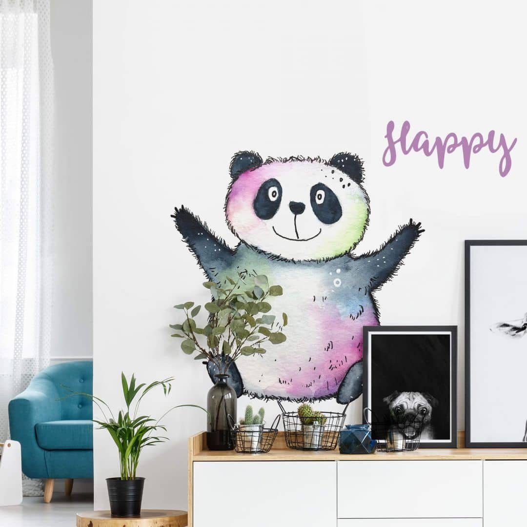 entfernbar Art Panda Hagenmeyer Bär Wall selbstklebend, Wandtattoo Happy Wandbild glücklich, Wandtattoo Kinderzimmer K&L