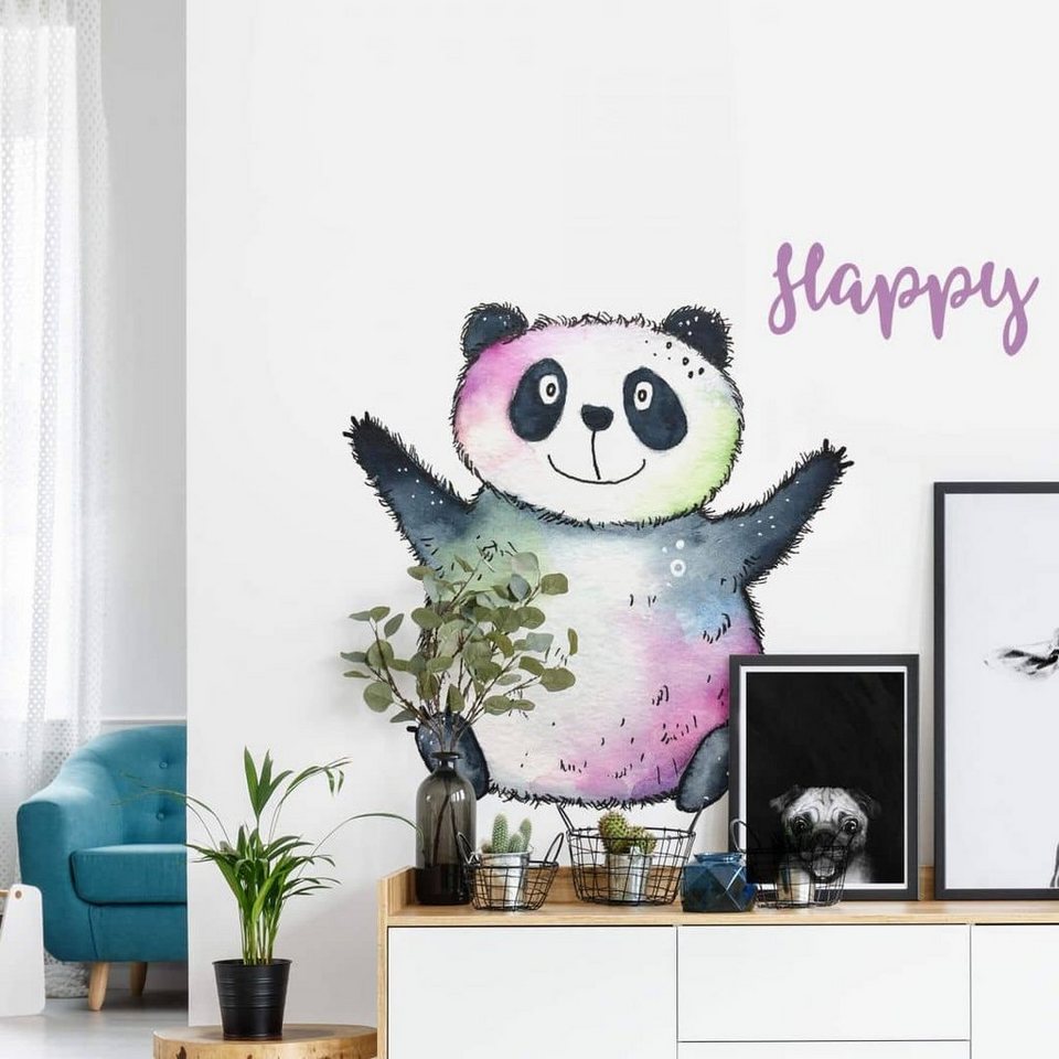 K&L Wall Art Wandtattoo Wandtattoo Hagenmeyer Kinderzimmer Happy Panda Bär  glücklich, Wandbild selbstklebend, entfernbar