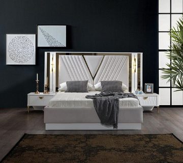 JVmoebel Schlafzimmer-Set Schlafzimmer Set Bett 2x Nachttisch Design Modern Luxus Komplettes, (4-St)