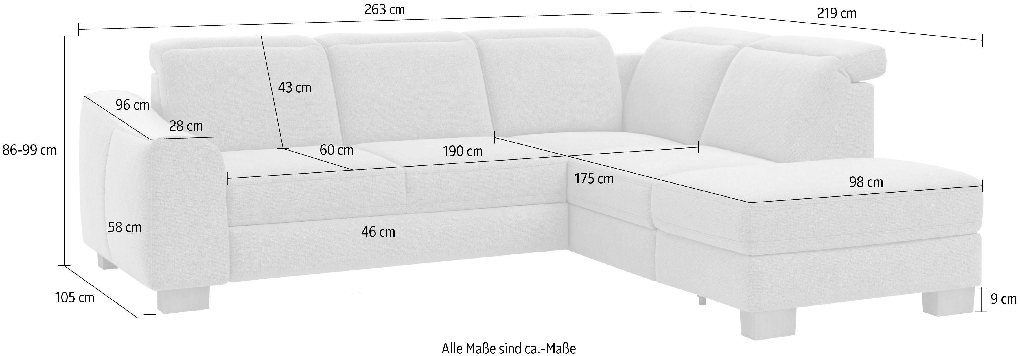 Kopfteilverstellung wahlweise Ecksofa mit Dundee, mit Bettfunktion Home affaire zusätzlich und