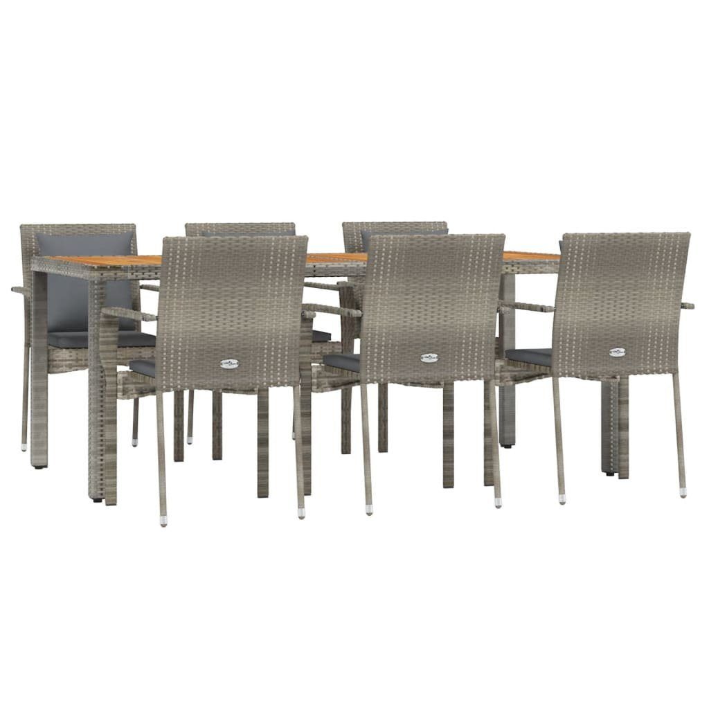 Garten-Essgruppe 7-tlg. Garten-Essgruppe mit Kissen Grau Poly Rattan
