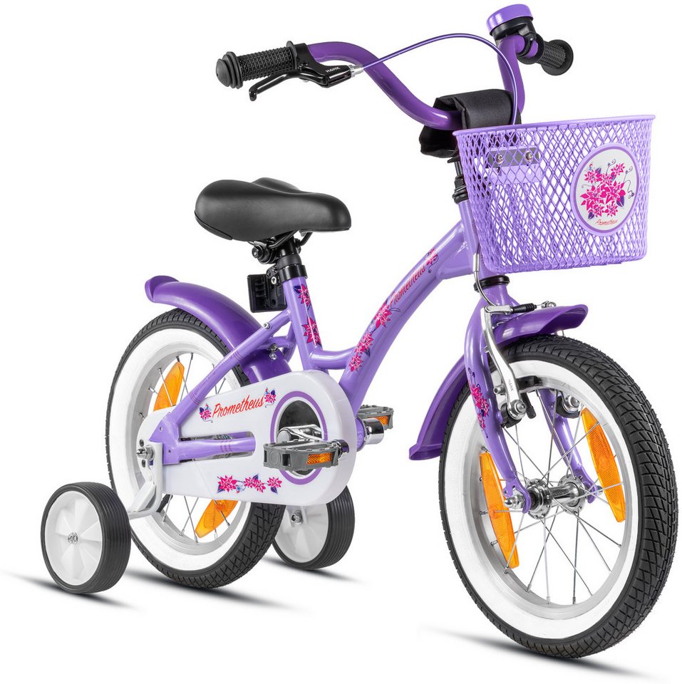 PROMETHEUS BICYCLES Kinderfahrrad HAWK 14 Zoll ab 4 Jahre, 1 Gang, Junge Mädchen Fahrrad Kinder mit Rücktrittbremse Stützräder