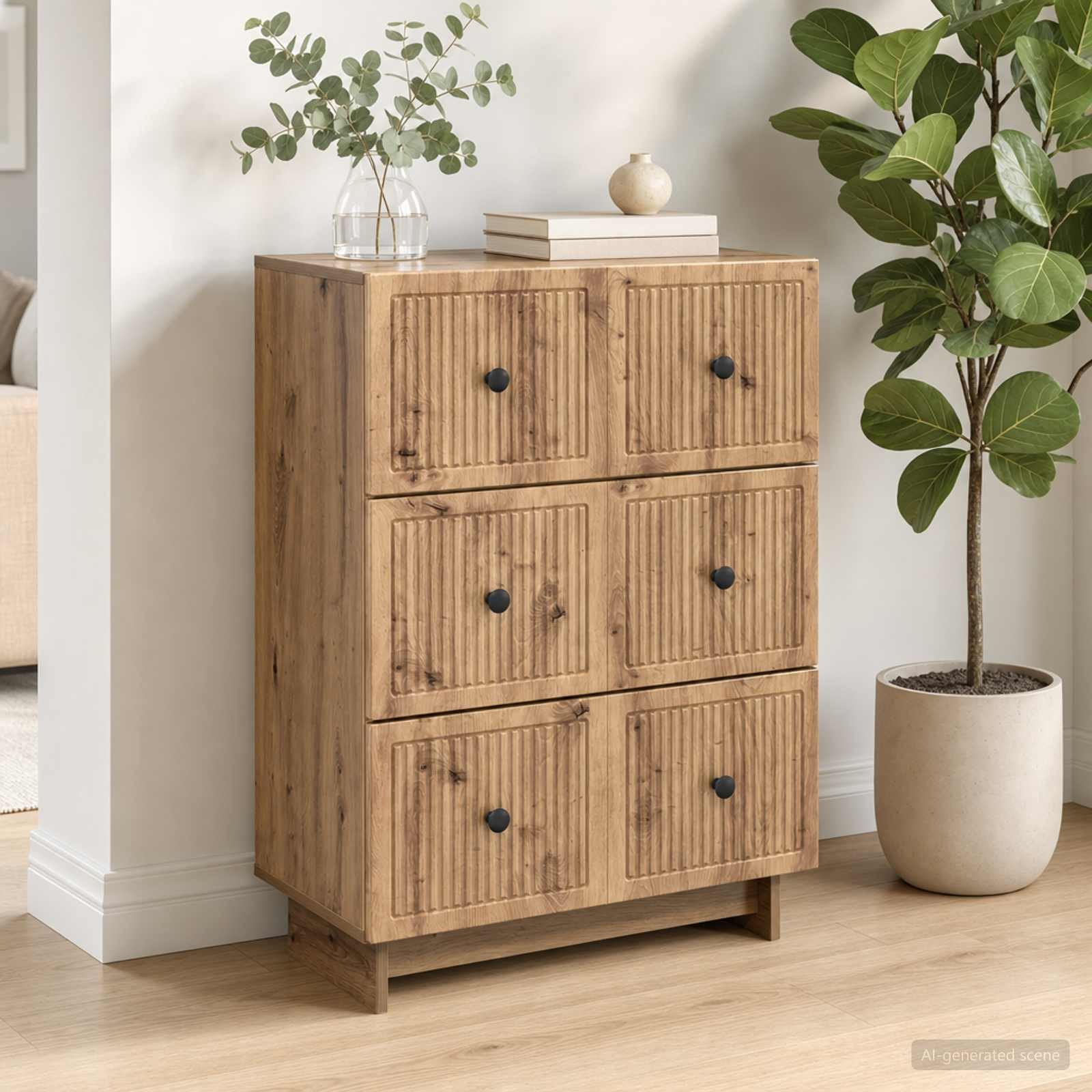vidaXL Mehrzweckschrank vidaXL Schubladenschrank 66 x 34,5 x 90 cm Holzwerkstoff Artisan-Eiche
