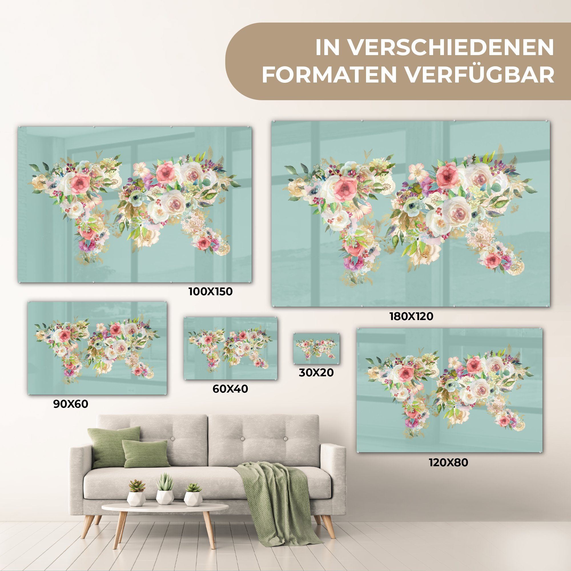 Acrylglasbild - - Acrylglasbilder Welt MuchoWow & Pflanzen, Blumen St), Karte - (1 Wohnzimmer Schlafzimmer