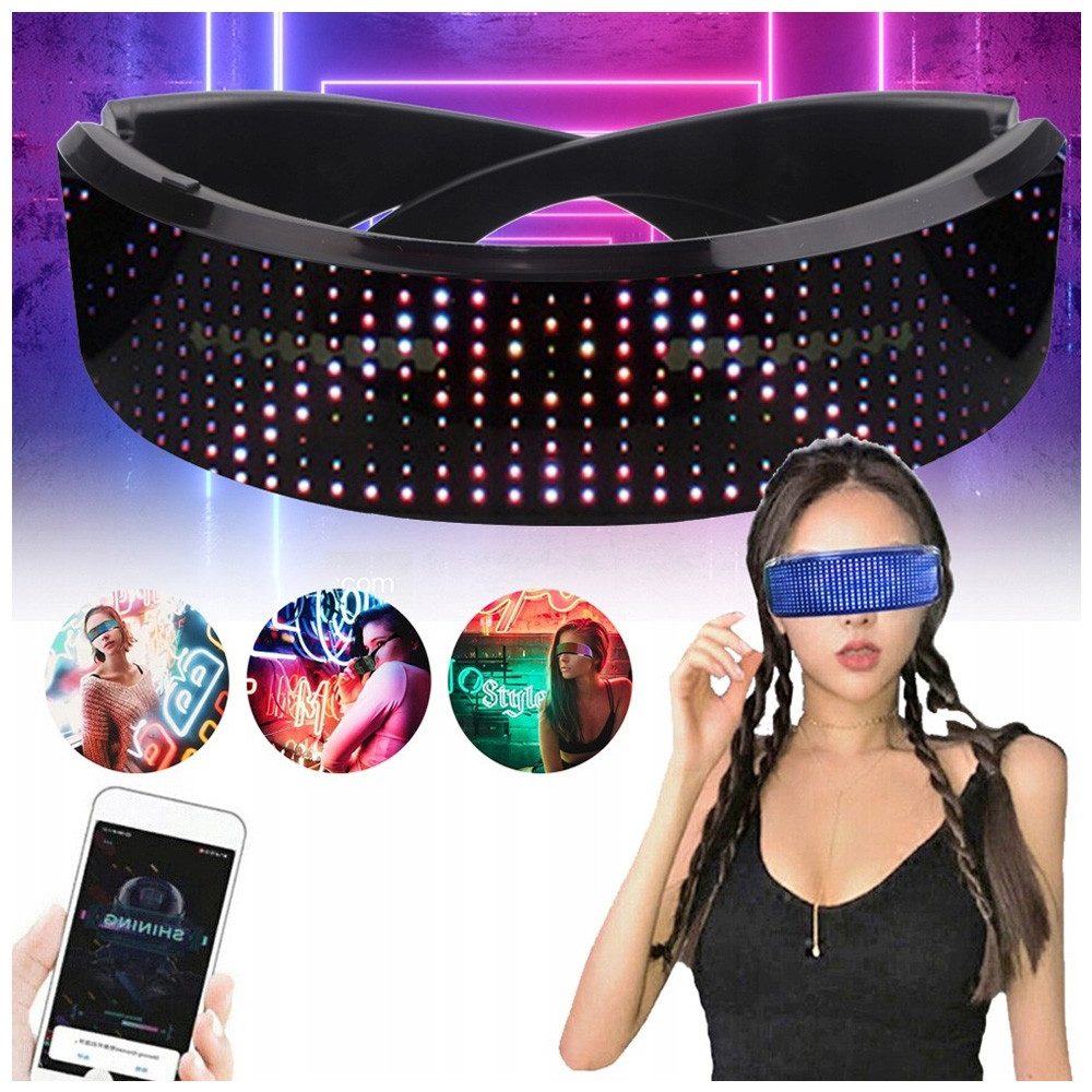 QUBEBU Brille Leuchtende Led Brille, Party Leuchtbrille, Cyberpunk Brille LED-Gläser, DIY programmierbar Wiederaufladbar LED Brille für Konzert, Bar, DJ.