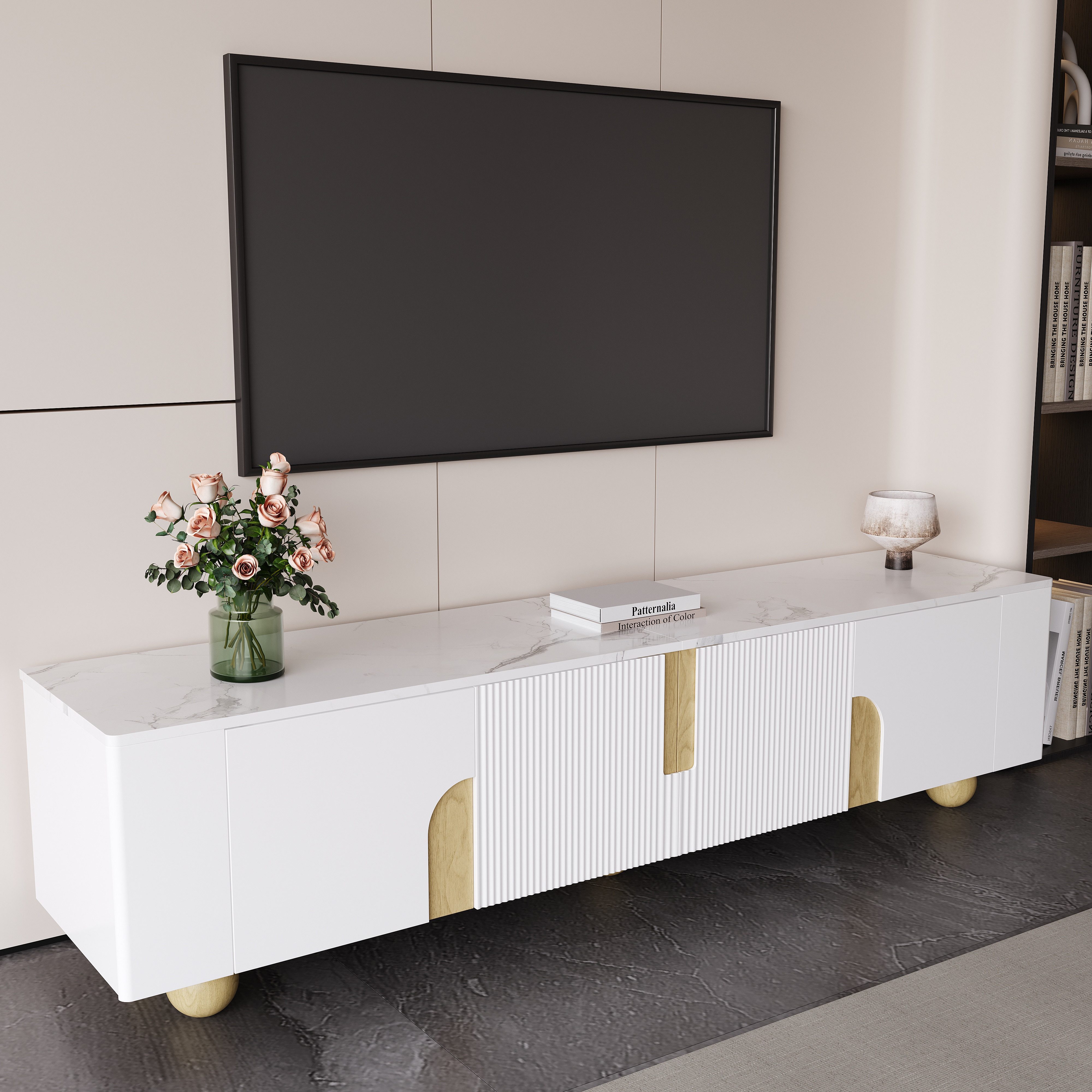 TV-Schrank TV-Bank Fernsehschrank Medienschrank mit kugelförmige Holzfüße, 180cm